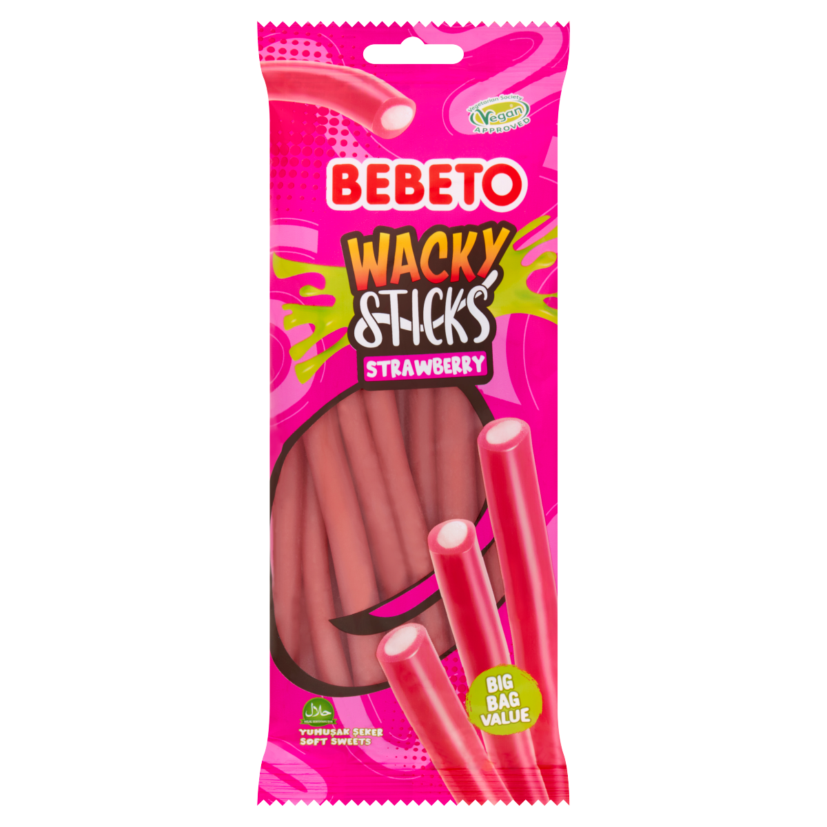 Bebeto Wacky Sticks Soft Sweets Strawberry 180g