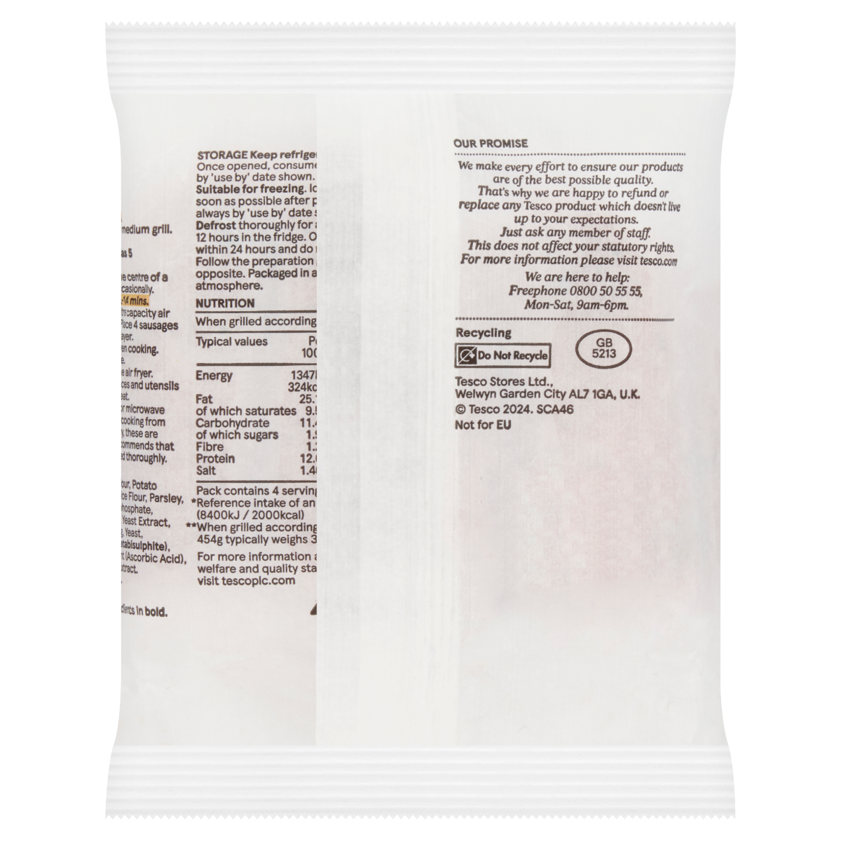 Tesco 8 Pork Sausages 454g