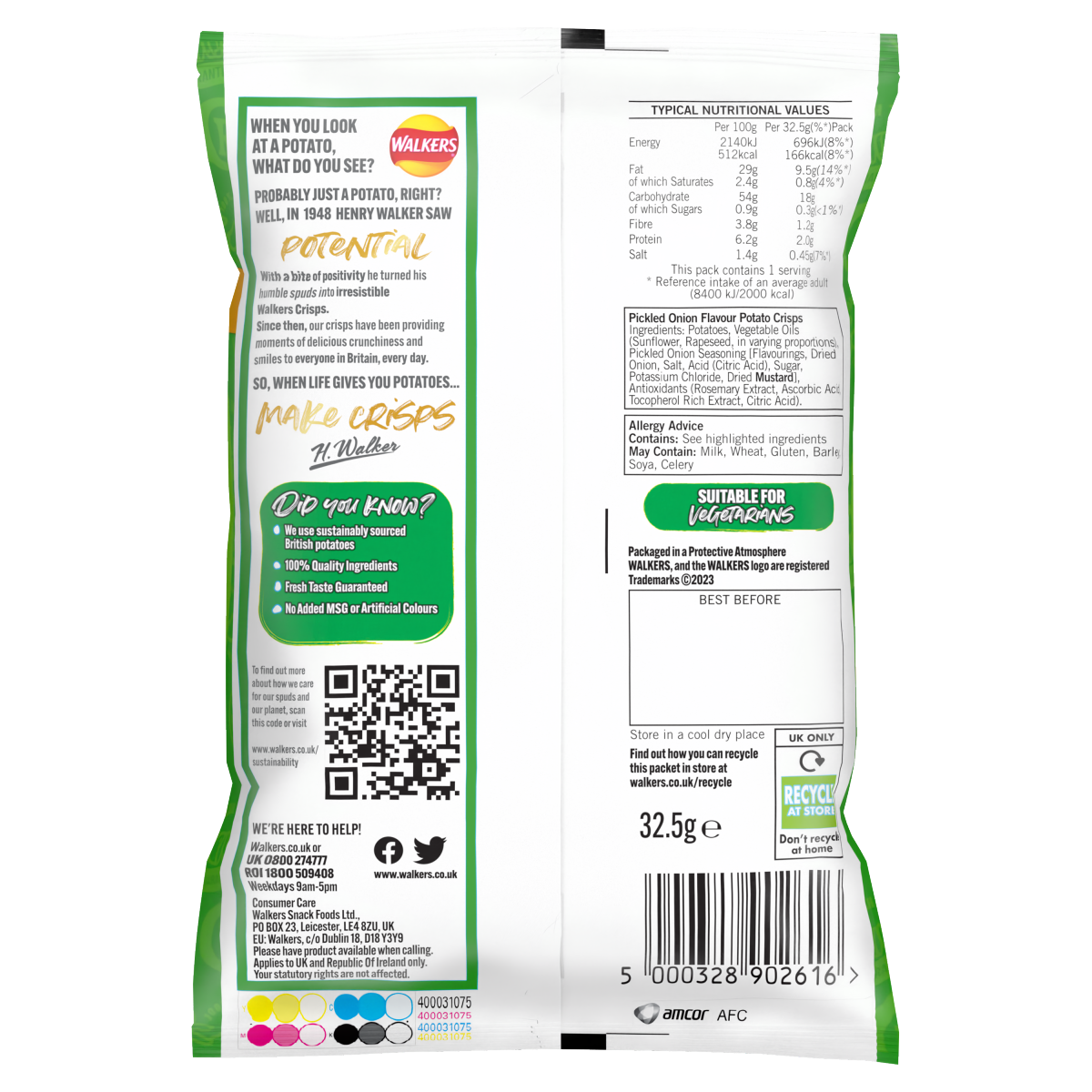 Walkers Pickled Onion Crisps 32.5g