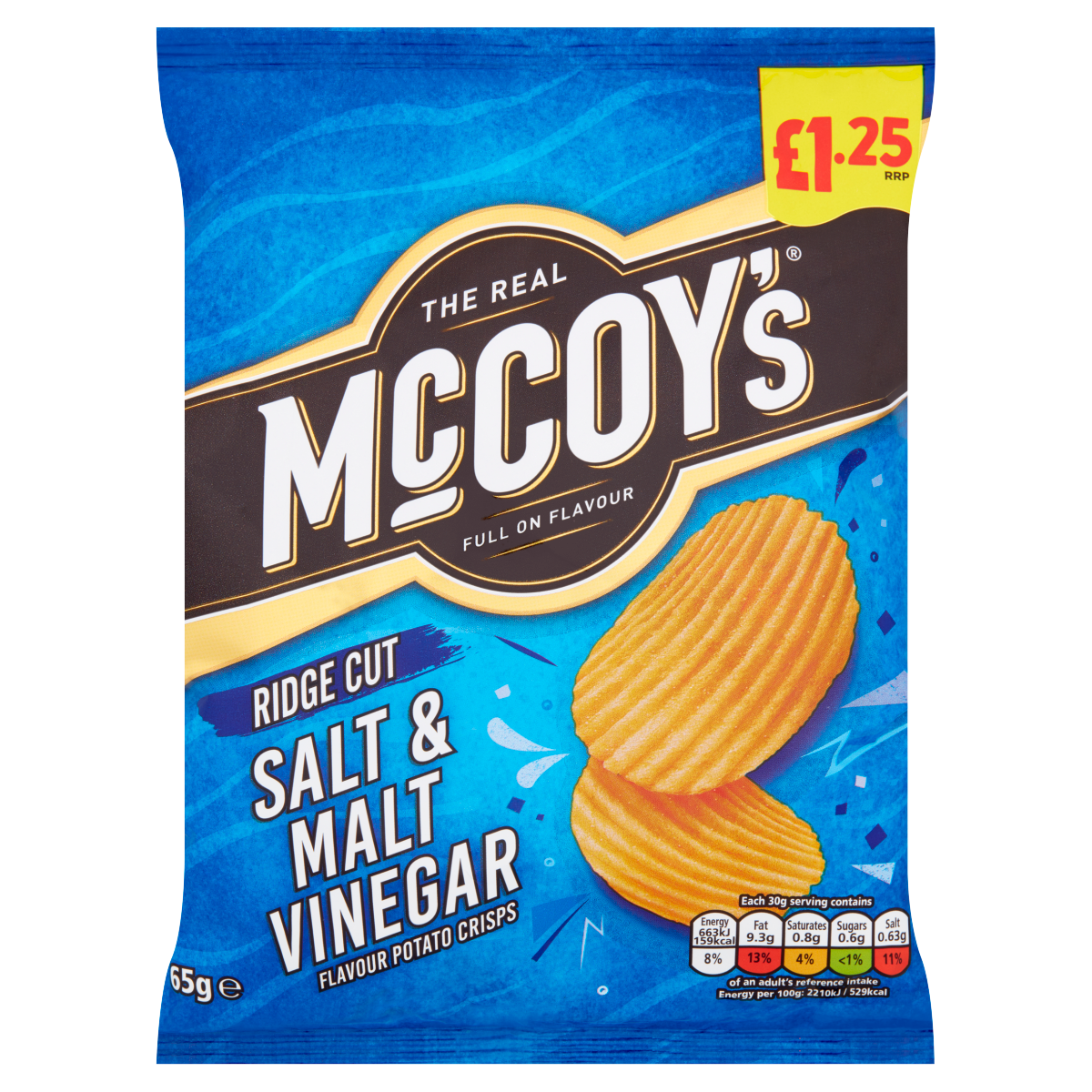 McCoy’s Ridge Cut Salt & Malt Vinegar Flavour Potato Crisps 65g