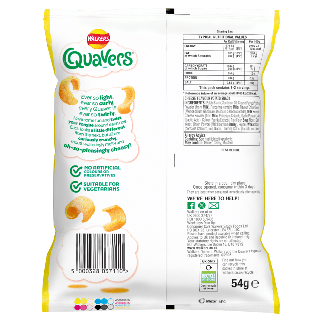 Walkers Quavers Cheese Snacks Crisps PMP 54g £1.35 RRP
