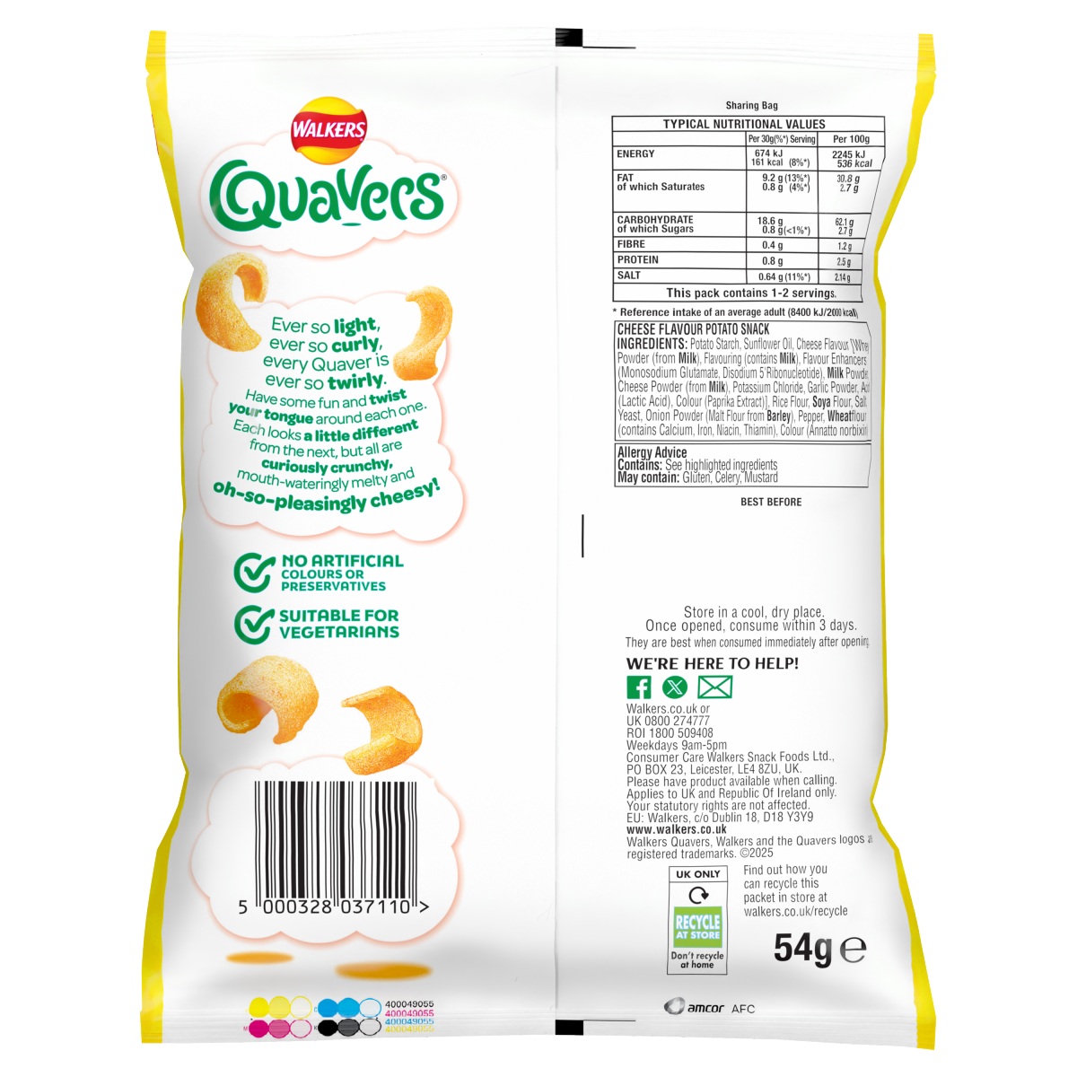 Walkers Quavers Cheese Snacks Crisps PMP 54g  £1.35 RRP