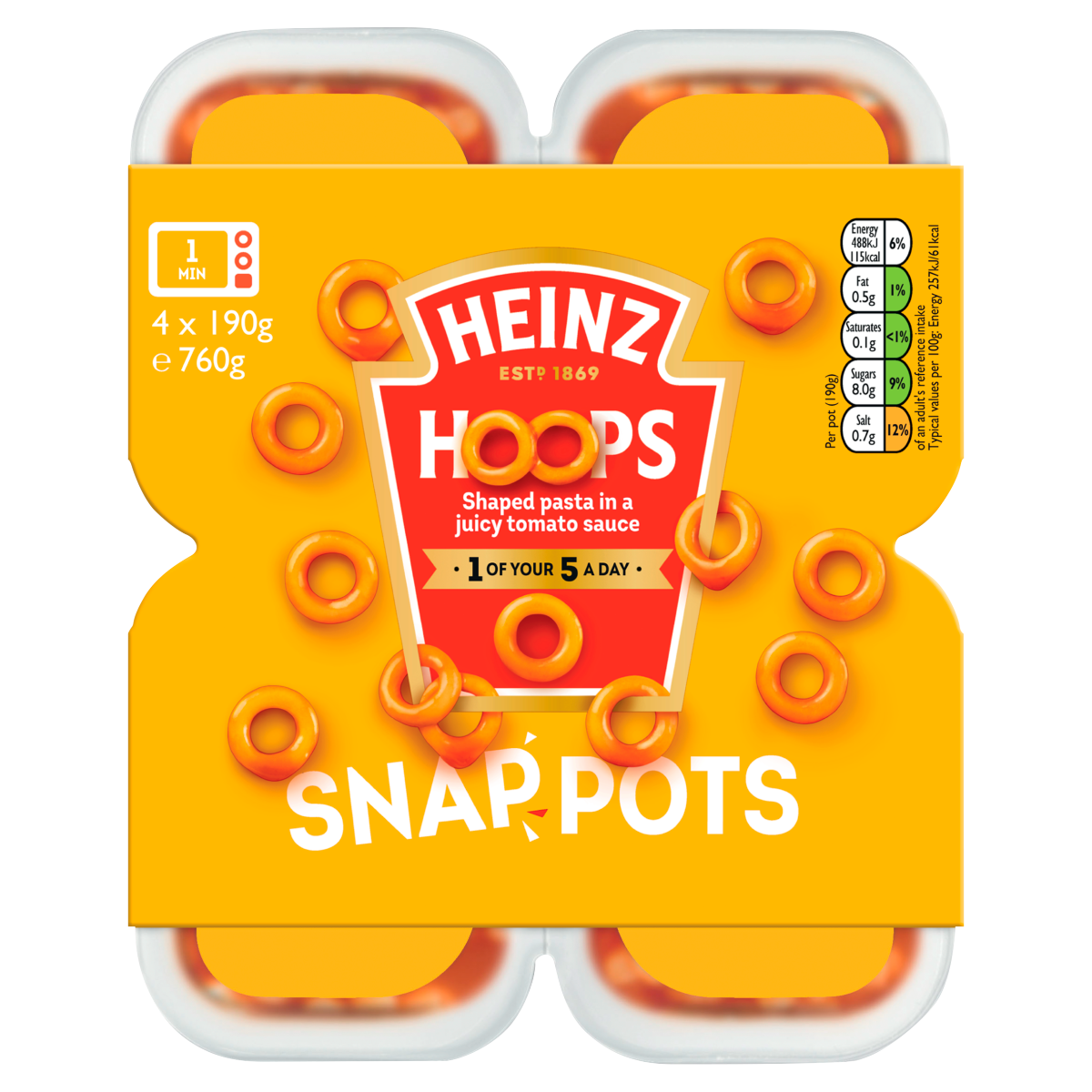 Heinz Hoops Snap Pots 4 x 190g (760g)