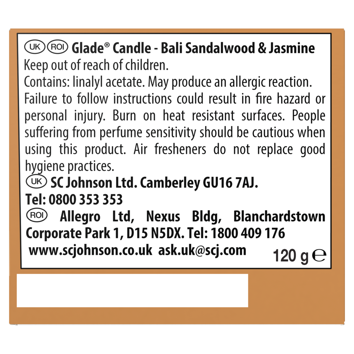 Glade Sleeved Candle Air Freshener Bali Sandalwood 120g