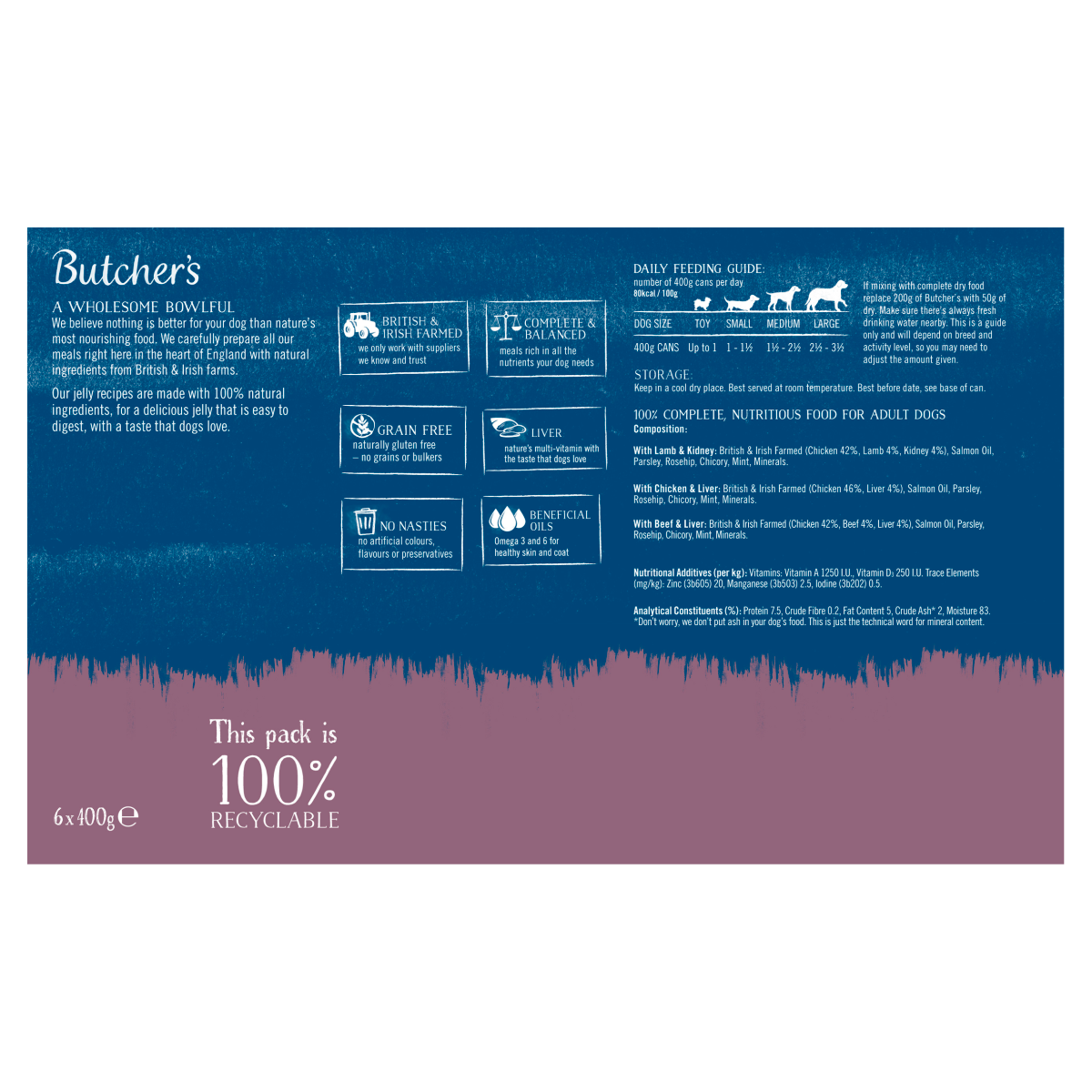 Butcher’s Recipes in Jelly Wet Dog Food Tins 6 x 400g