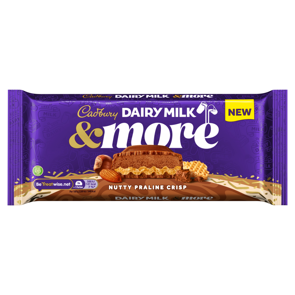 Cadbury Dairy Milk &More Nutty Praline Crisp Chocolate Bar 180g