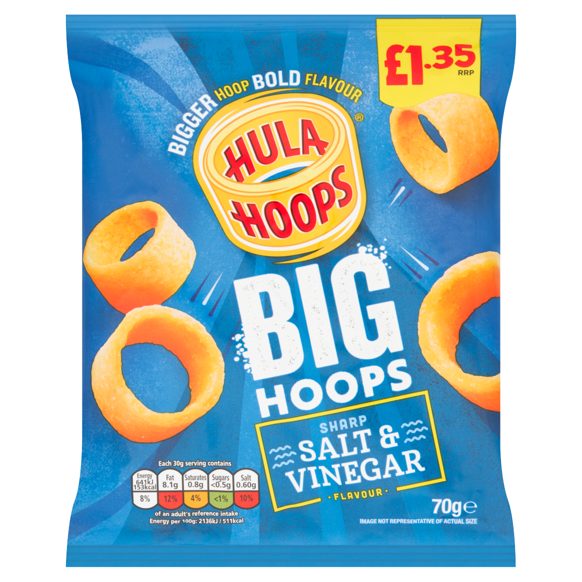 Hula Hoops Sharp Salt & Vinegar Flavour Big Hoops 70g