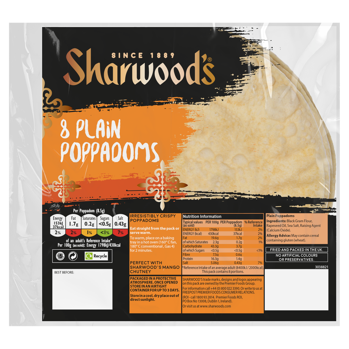 Sharwood’s 8 Plain Poppadoms