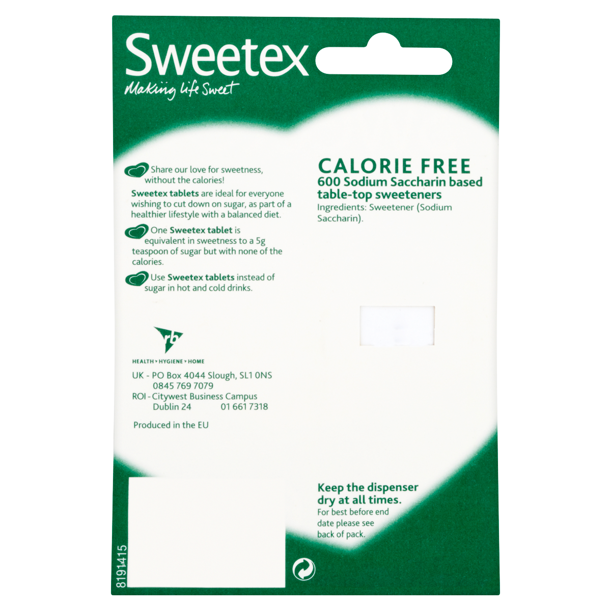 Sweetex Calorie Free Sweeteners 600 Tablets