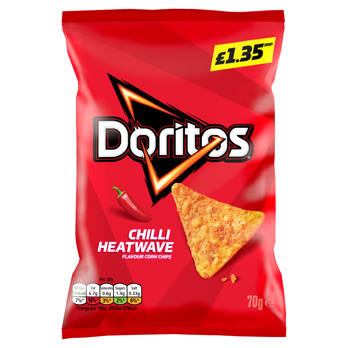 Doritos Chilli Heatwave Tortilla Chips Sharing Bag Crisps 70g PMP RRP £1.35