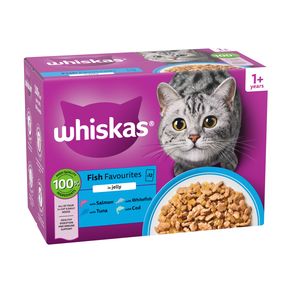 WHISKAS 1+ FISH Favourites Wet Cat Food Pouches in Jelly 12 x 85g