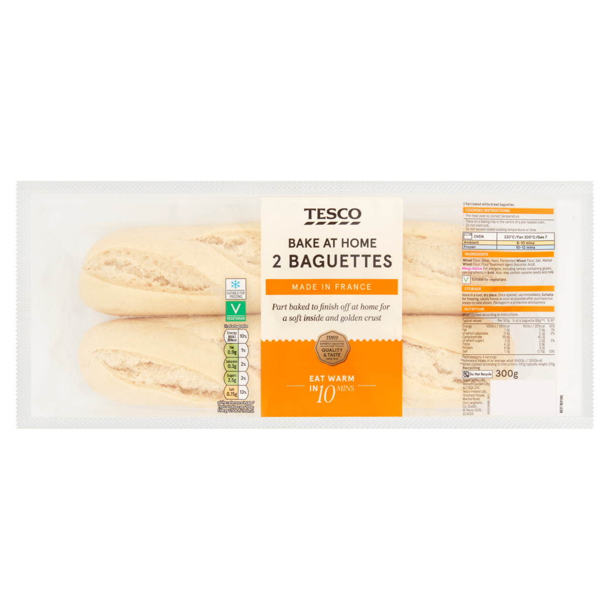 Tesco 2 Bake at Home Baguettes 300g
