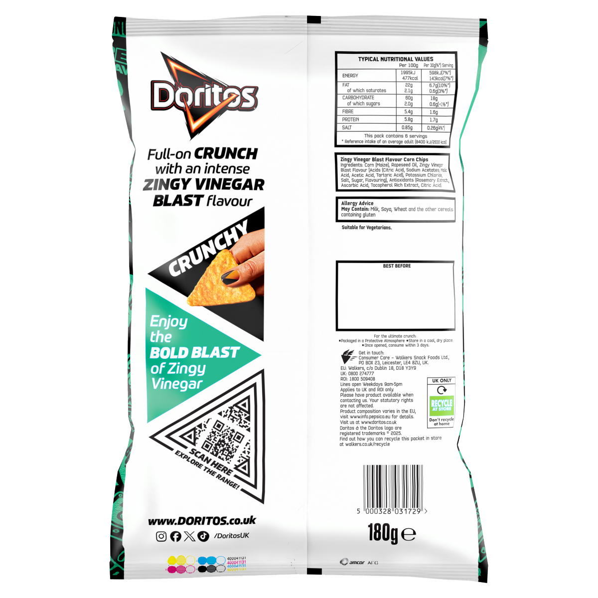 Doritos Zingy Salt & Vinegar Tortilla Chips Sharing Bag Crisps 180g