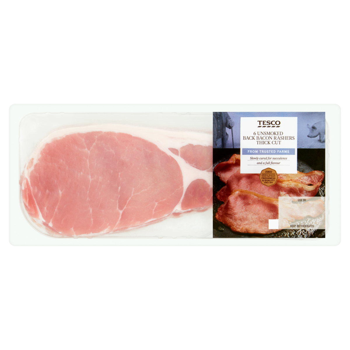 Tesco 6 Unsmoked Back Bacon Rashers Thick Cut 300g