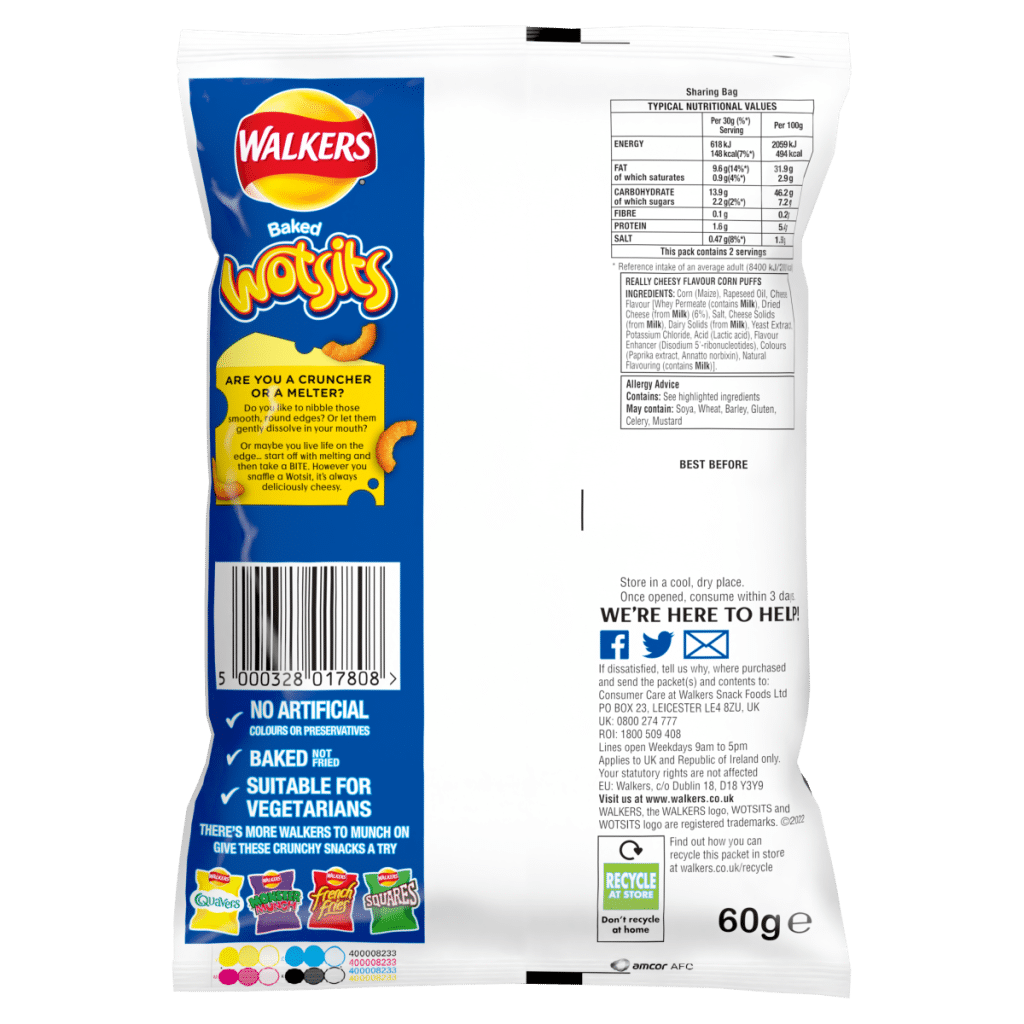 Walkers Wotsits Cheese Snacks Crisps £1.25 RRP PMP 60g