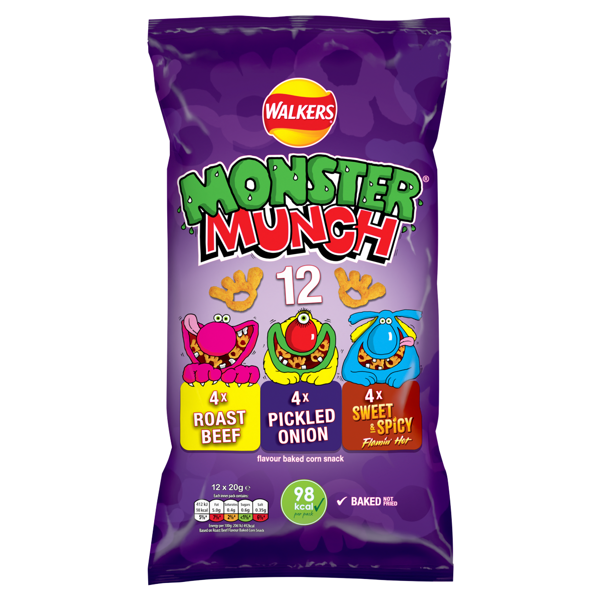 Walkers Monster Munch Flavour Baked Corn Snack 12 x 20g
