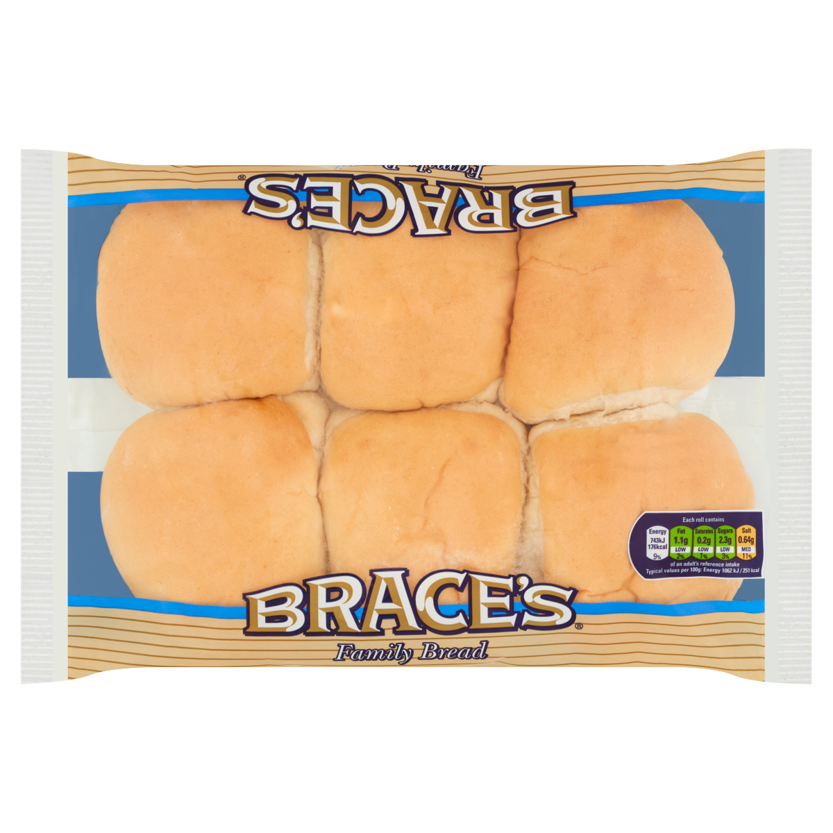 Brace’s Family Bread 6 White Baps