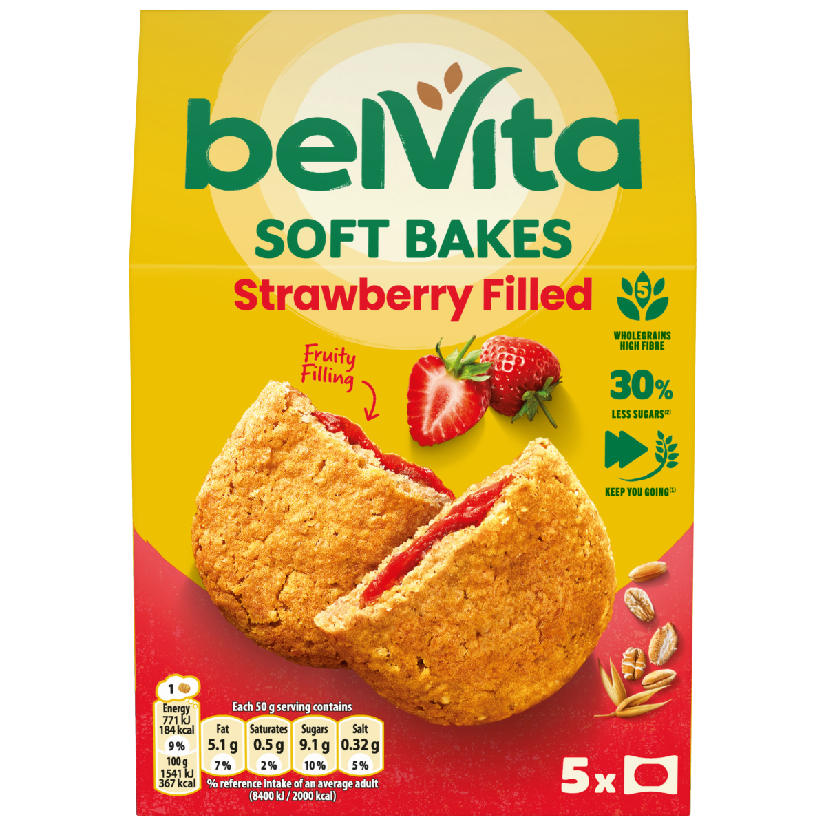 Belvita Soft Bakes Strawberry Filled Cereal Snack Bars Multipack 250g (5 x 50g)