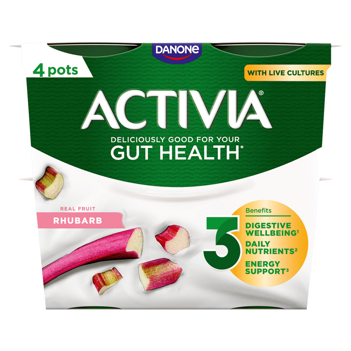 Activia Rhubarb Gut Health 4 x 115g (460g)