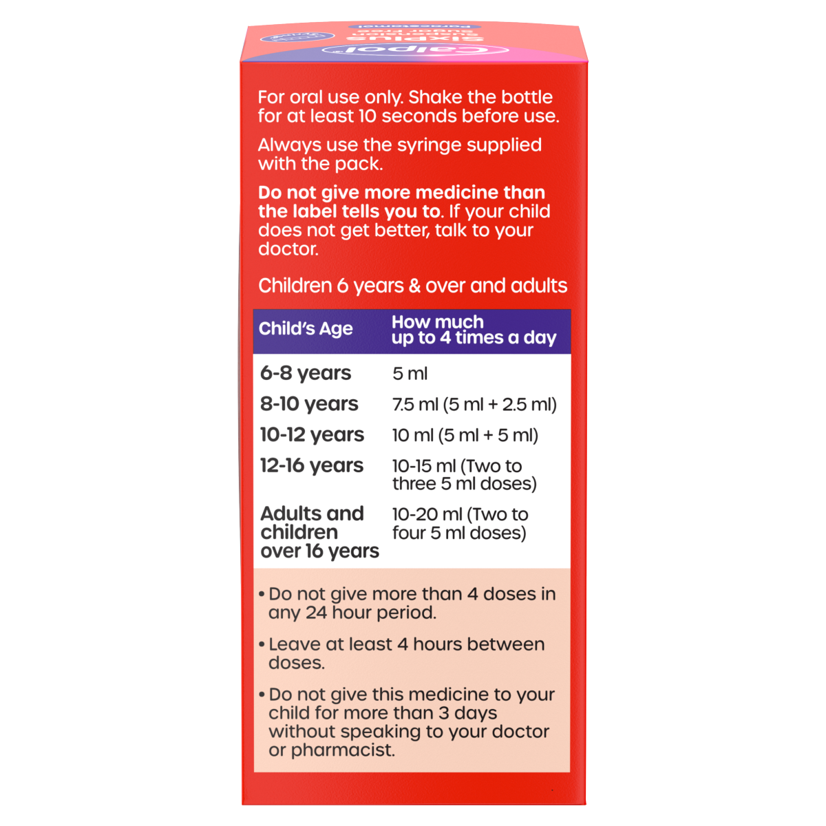 Calpol SixPlus Sugar-Free Suspension Paracetamol 6+ Years 80ml