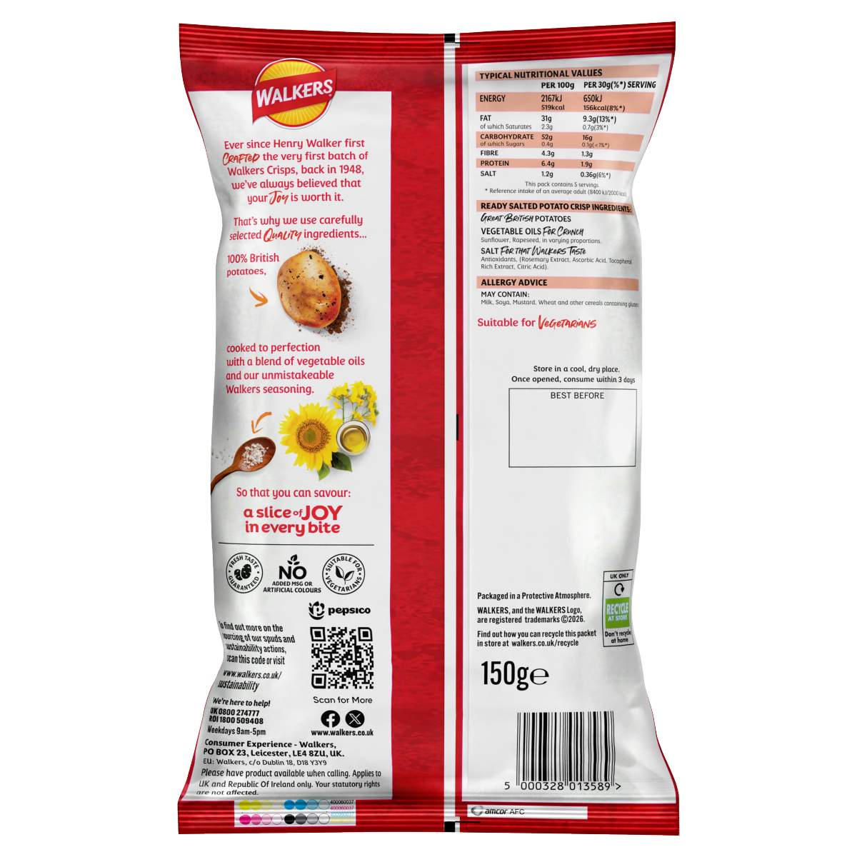 Walkers Ready Salted Sharing Crisps 150g