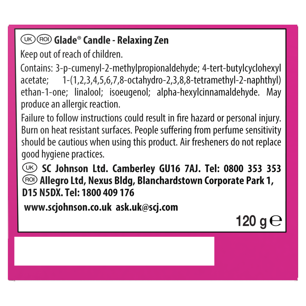 Glade Scented Candle Sleeved Relaxing Zen 120g