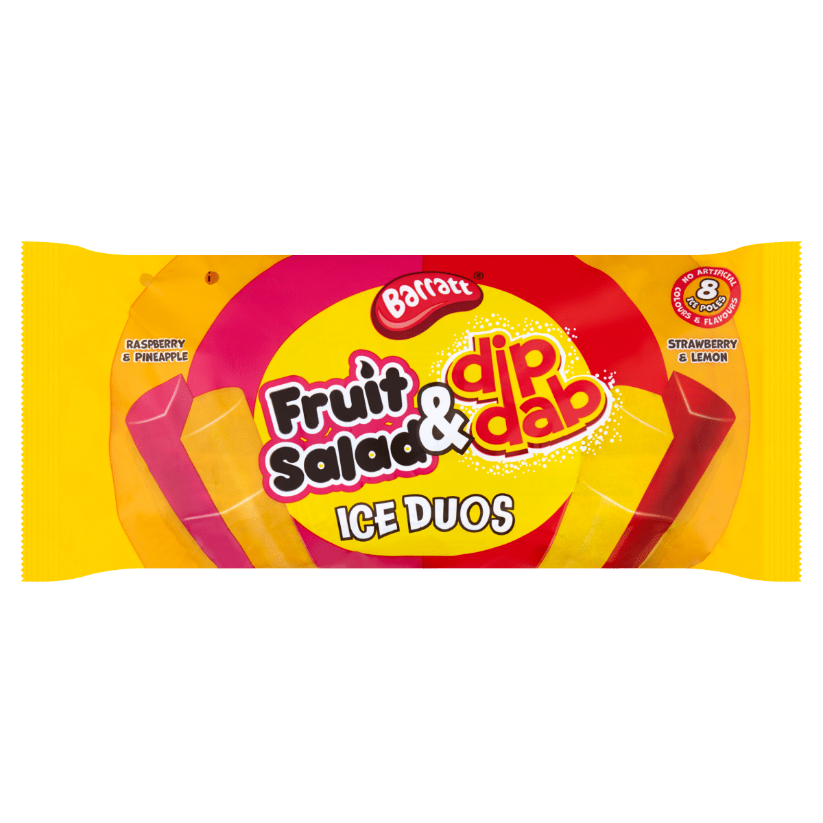Barratt Fruit Salad & Dip Dab Ice Duos Raspberry & Pineapple, Strawberry & Lemon 8 x 80ml (640ml)