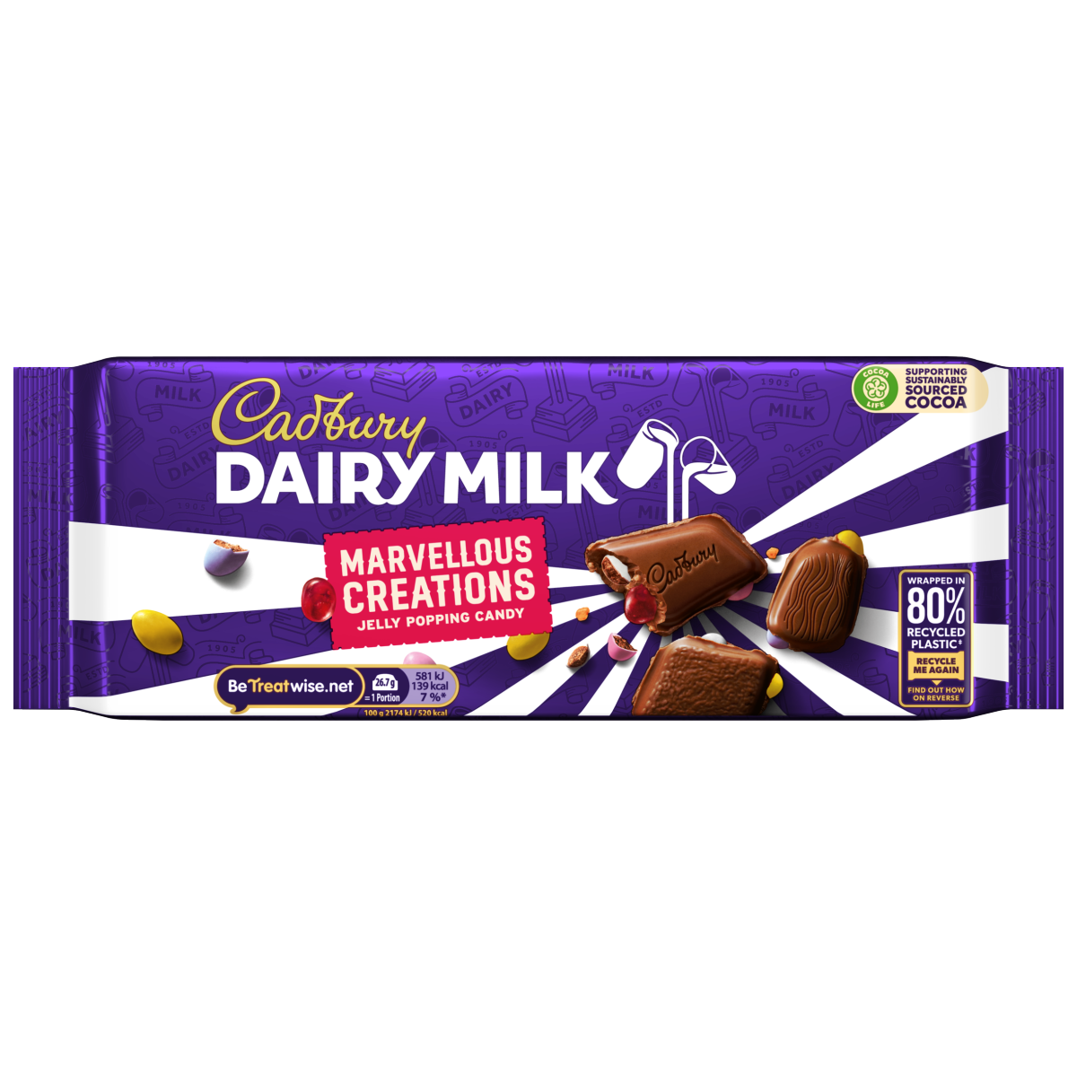 Cadbury Dairy Milk Marvellous Creations Jelly Popping Candy Chocolate Bar 160g