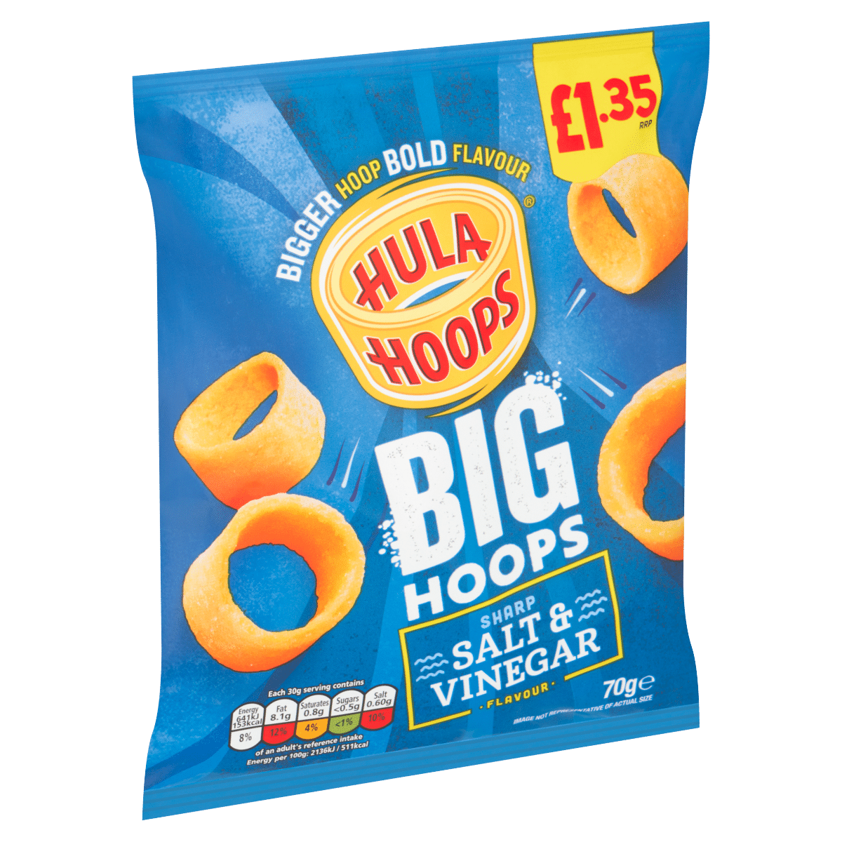 Hula Hoops Sharp Salt & Vinegar Flavour Big Hoops 70g