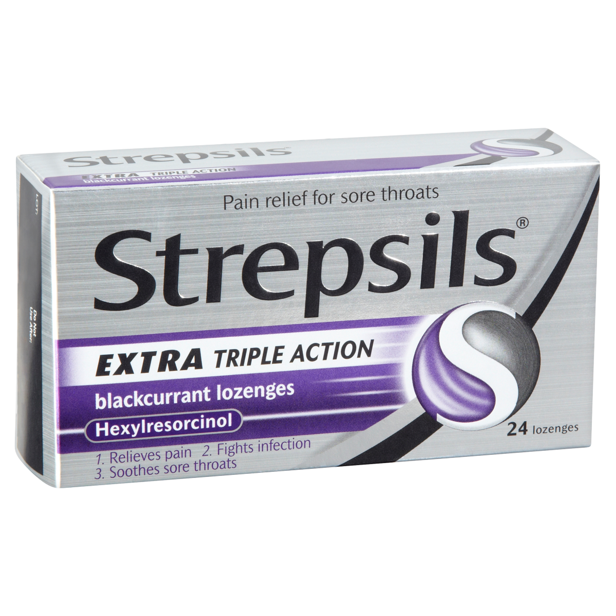 Strepsils Extra Triple Action Blackcurrant Lozenges 24 Lozenges