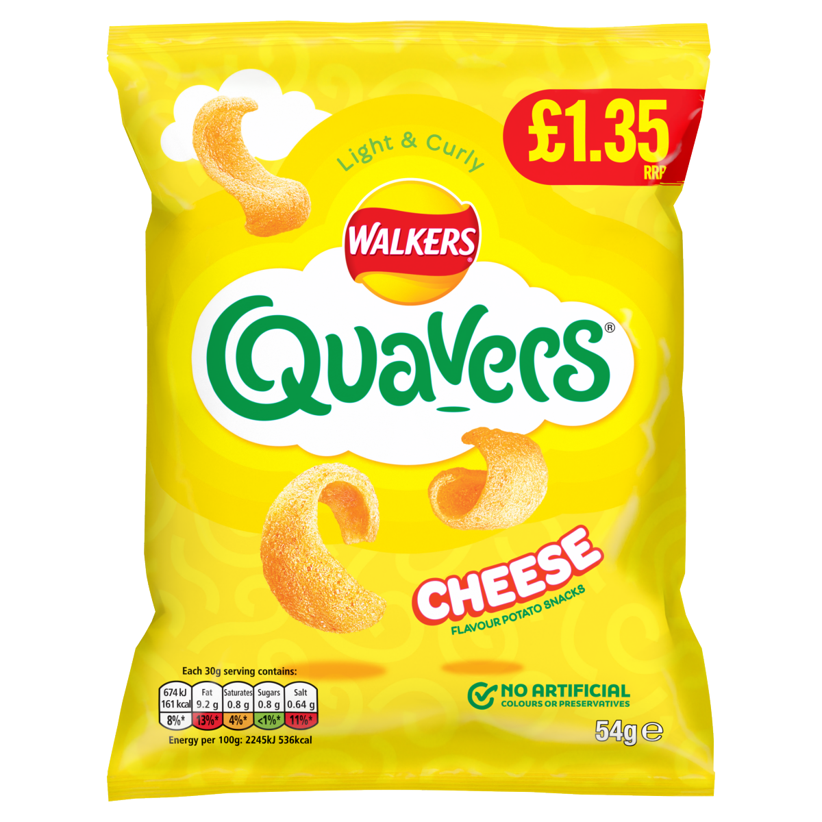 Walkers Quavers Cheese Snacks Crisps PMP 54g  £1.35 RRP