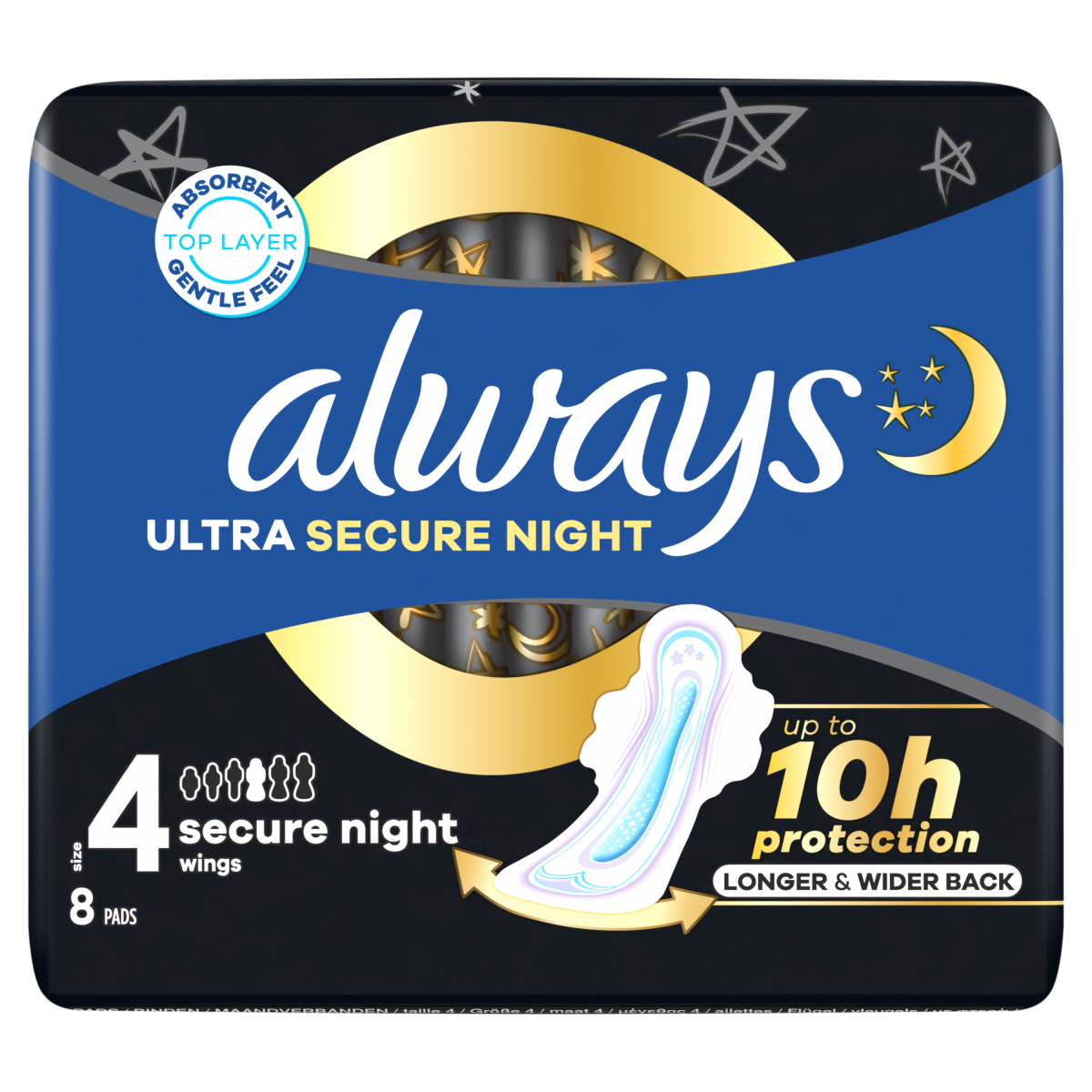 Always Ultra  Sanitary Towels Secure Night (Size 4) With Wings 8 Pads