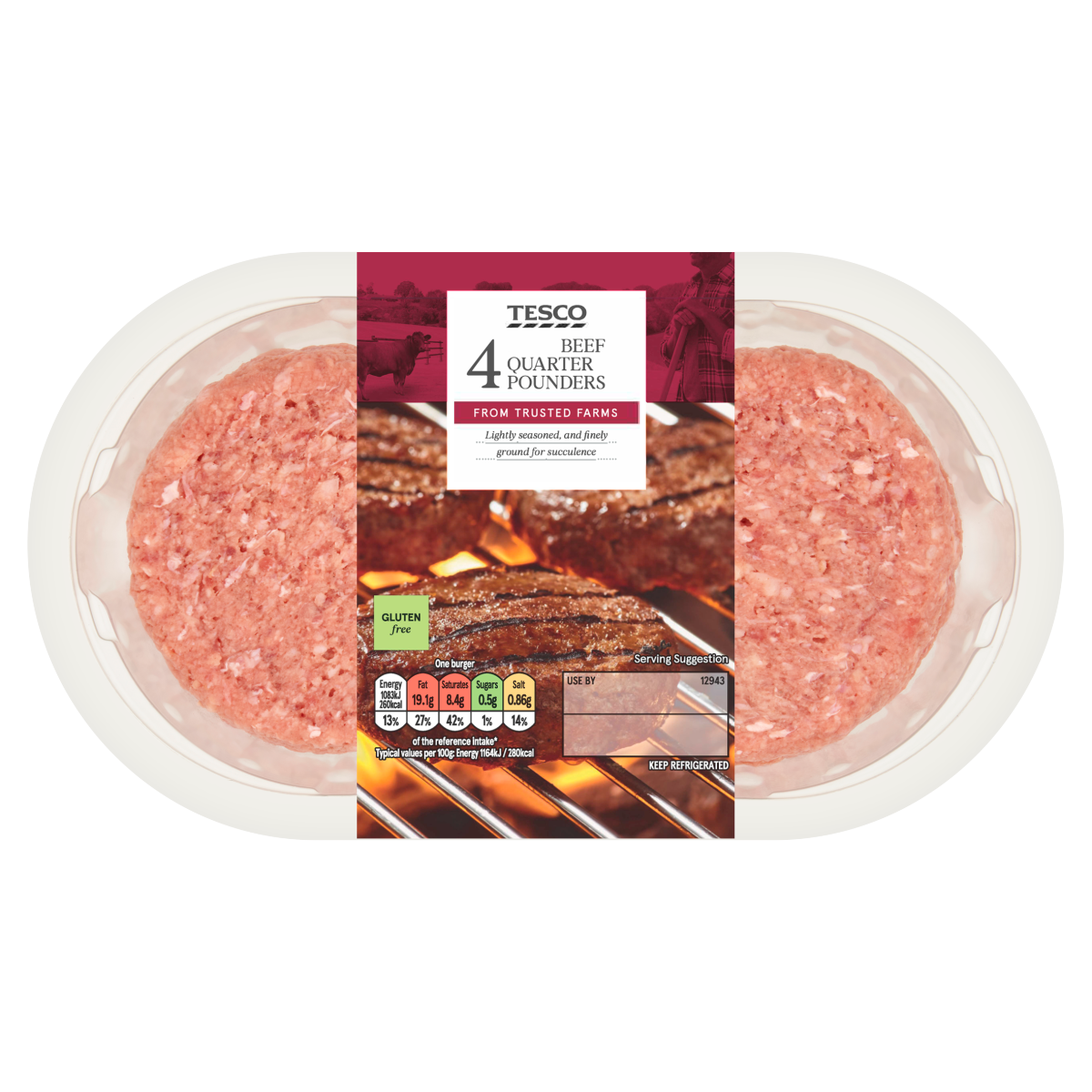 Tesco 4 Beef Quarter Pounders 454g