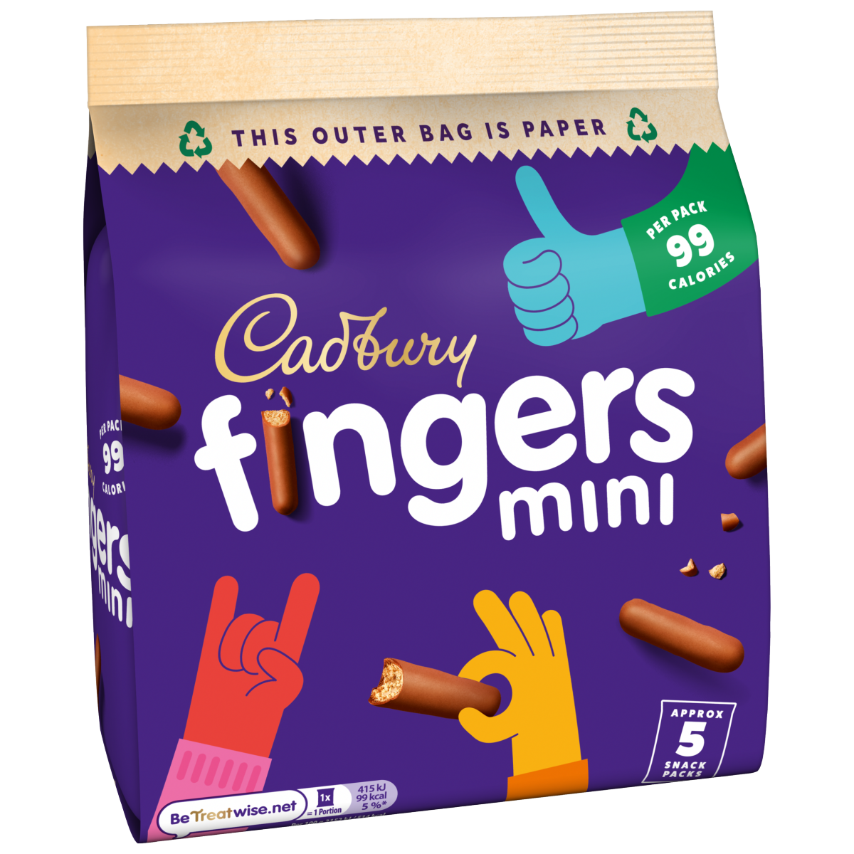 Cadbury Mini Fingers Chocolate Biscuits 5 Pack Multipack 96.5g (5 x 19.3g)