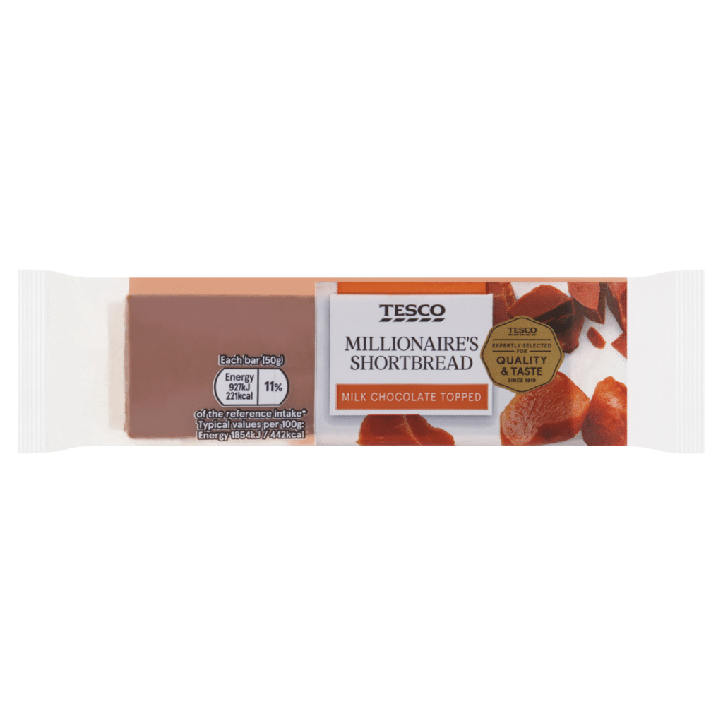 Tesco Milk Chocolate Topped Millionaire Shortbread 50g