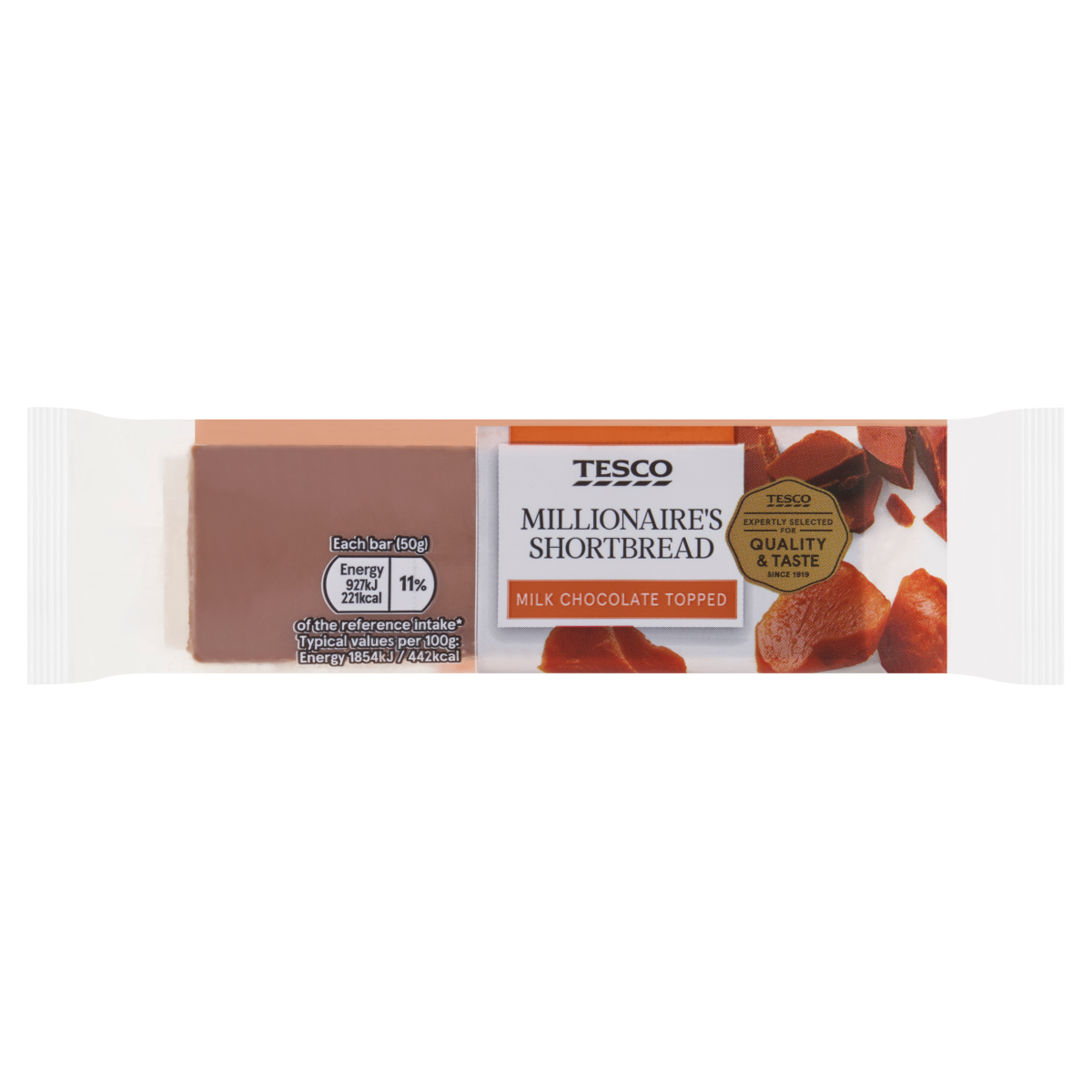 Tesco Milk Chocolate Topped Millionaire Shortbread 50g