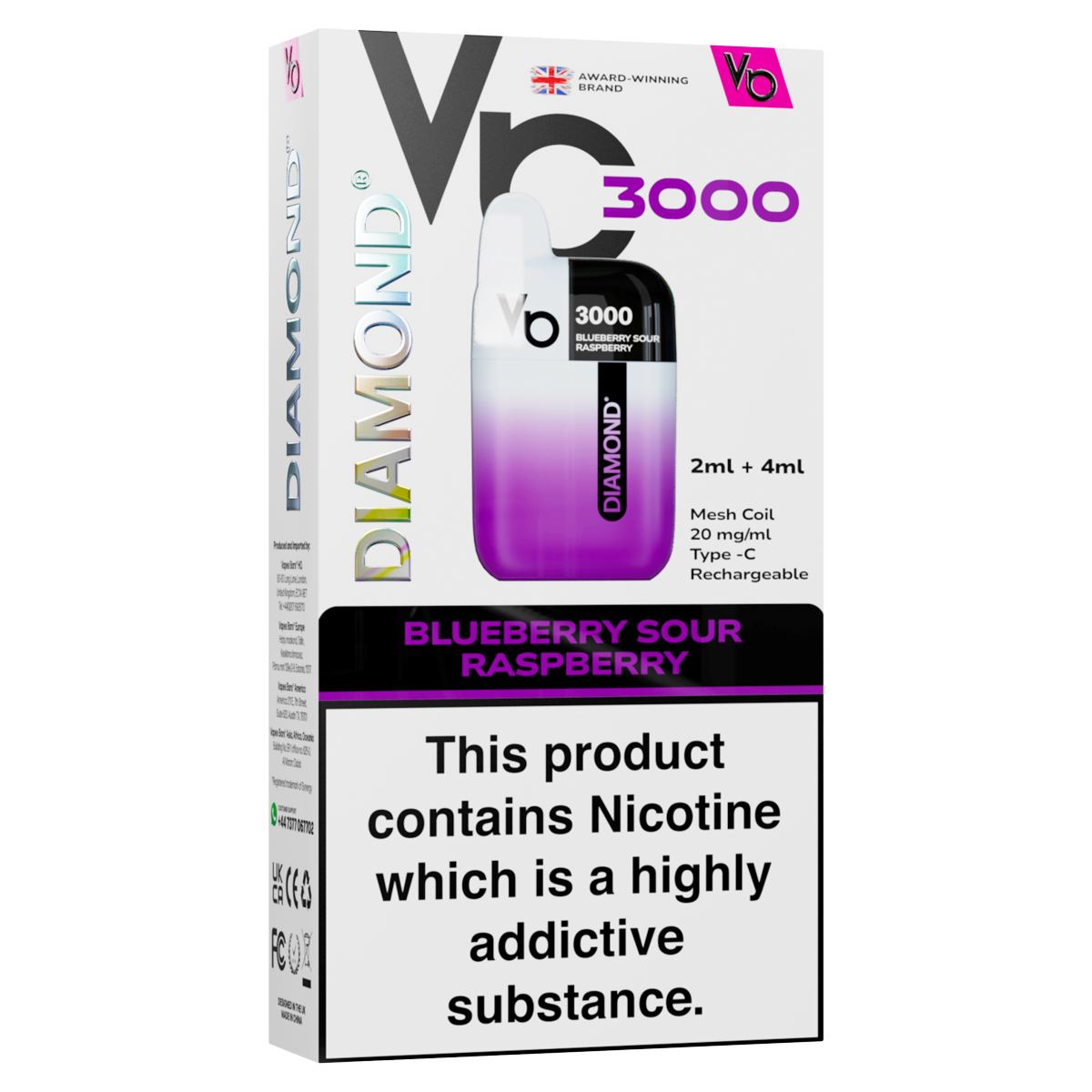 Vapes Bars Diamond 3000 Blueberry Sour Raspberry 20mg/ml