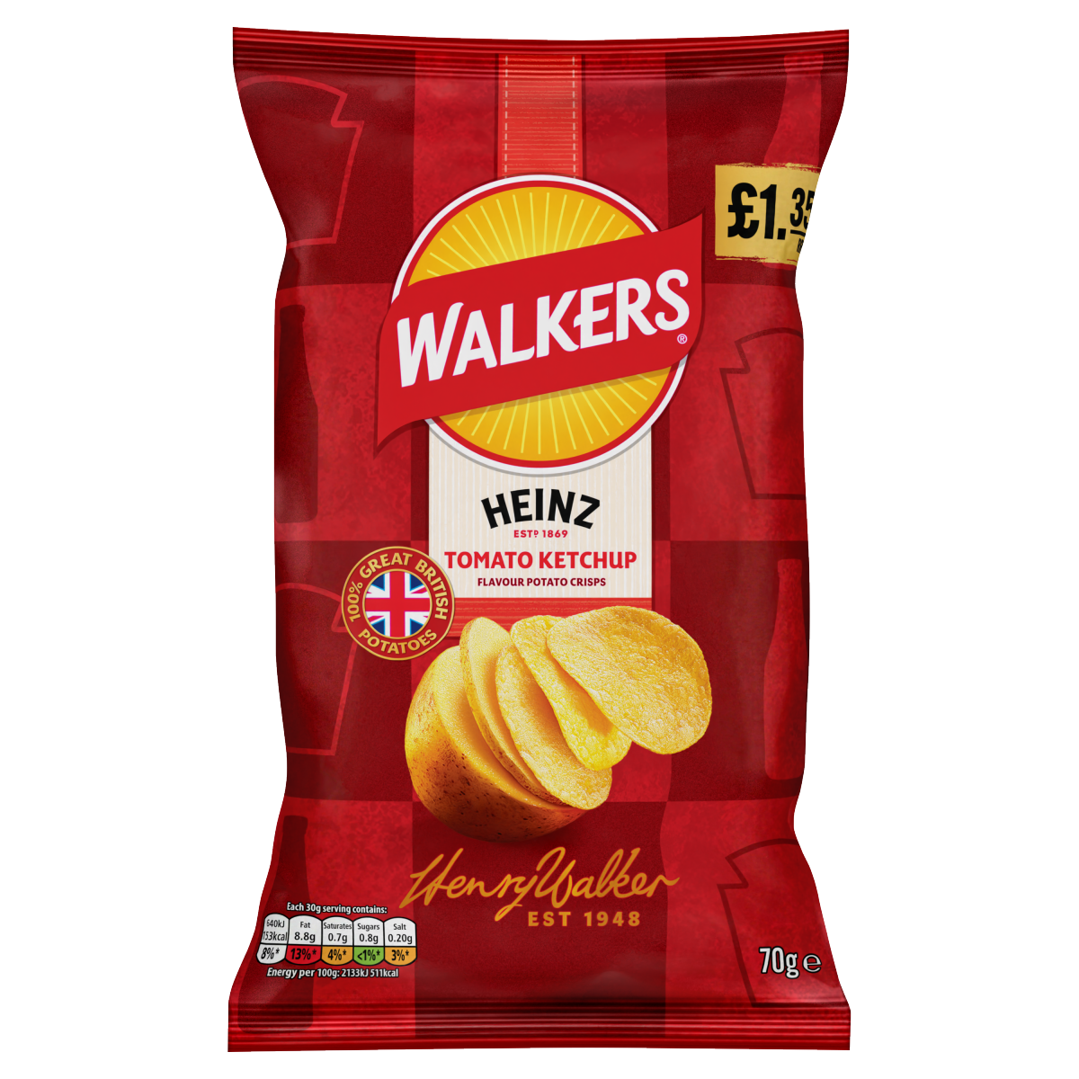 Walkers Heinz Tomato Ketchup Sharing Crisps 70g PMP RRP £1.35