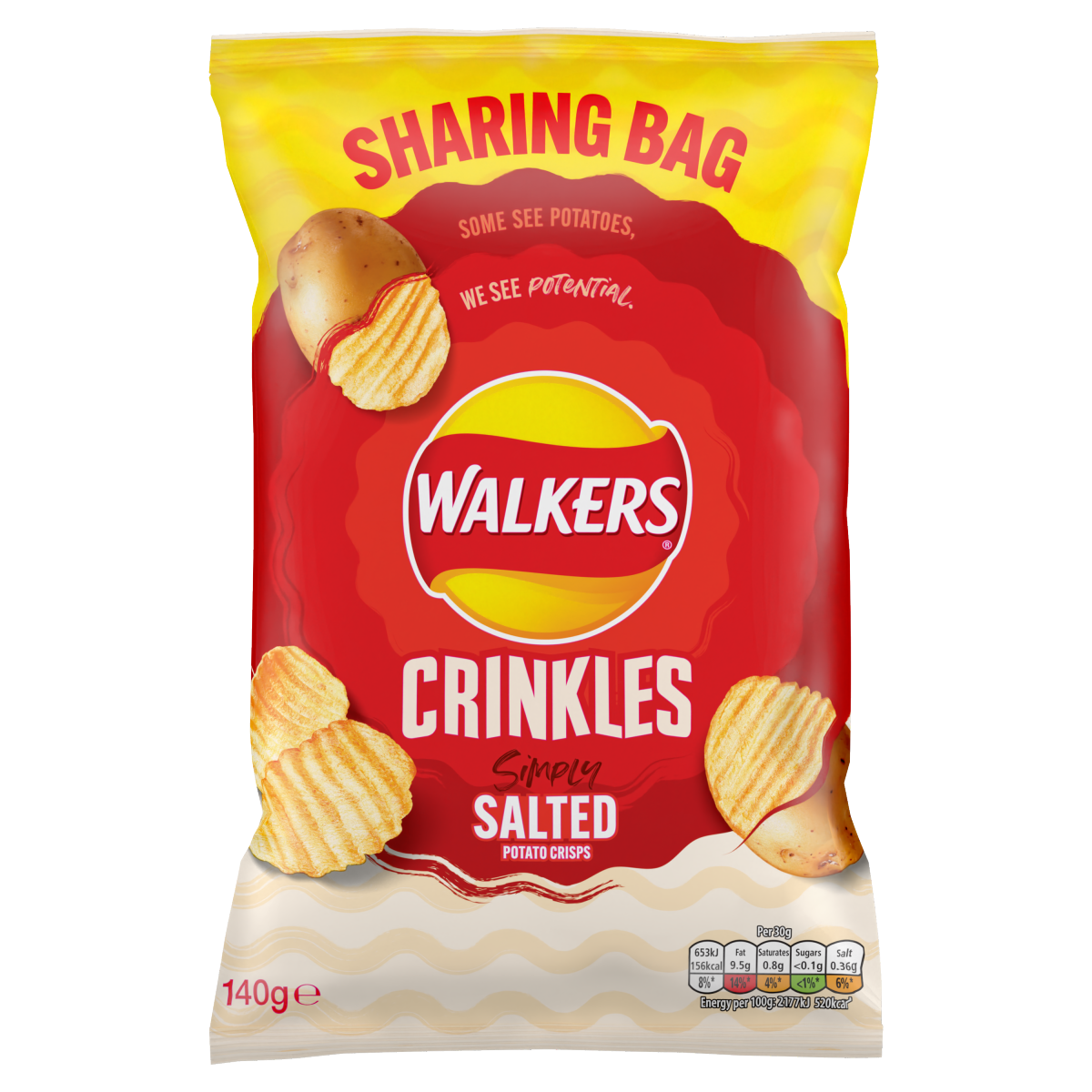 Walkers Crinkles Simply Salted Sharing Bag Crisps 140g