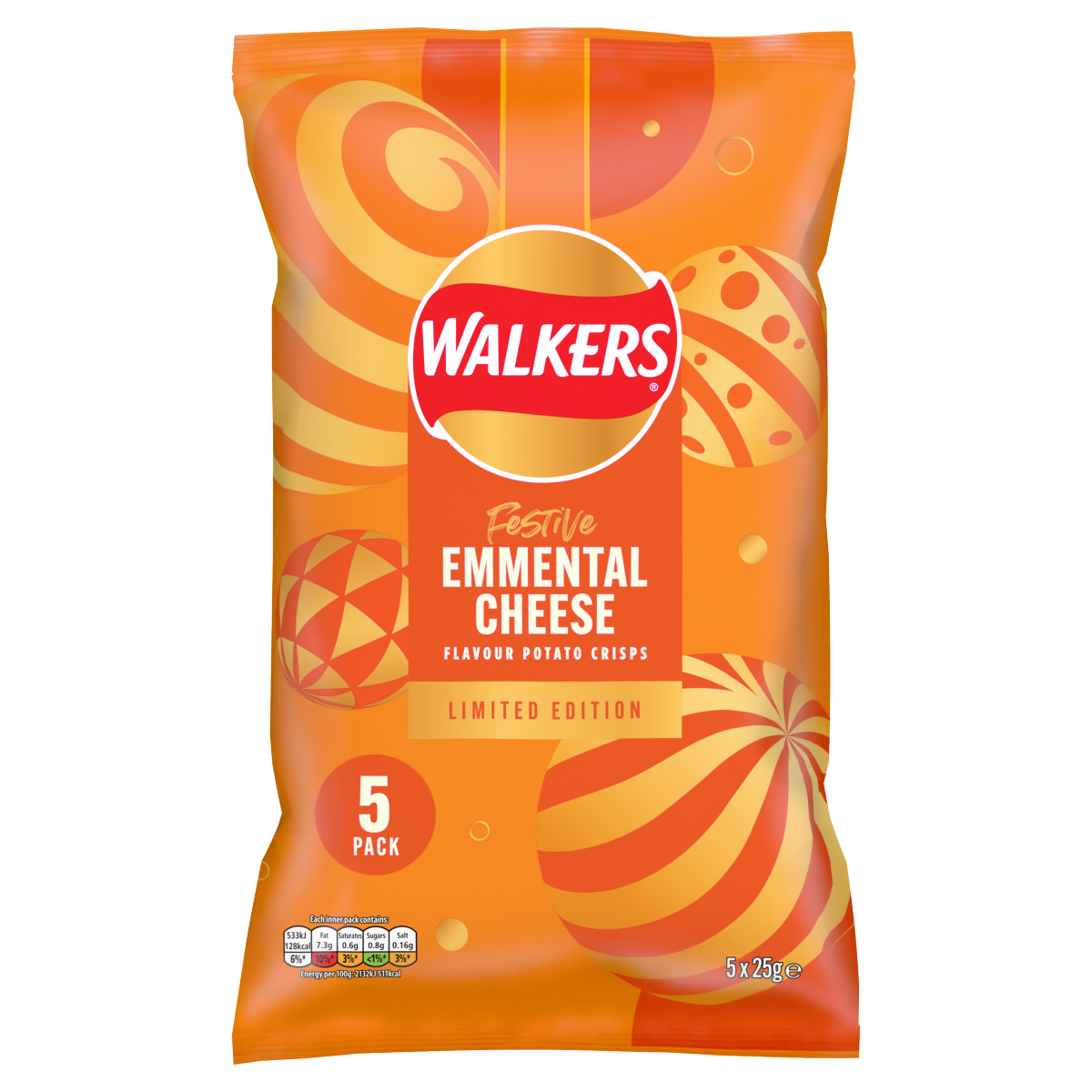 Walkers Limited Edition Festive Emmental Cheese Multipack Crisps 5x25g