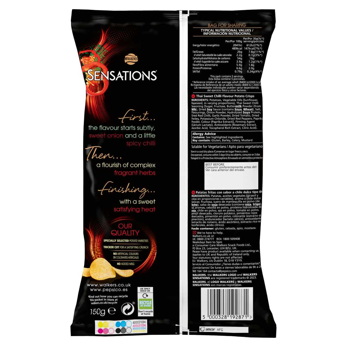 Walkers Sensations Thai Sweet Chilli Sharing Crisps 150g