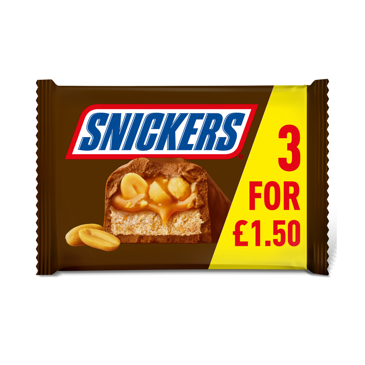 Snickers Caramel, Nougat, Peanuts & Milk Chocolate Bars Multipack £1.50 PMP 3×41.7g