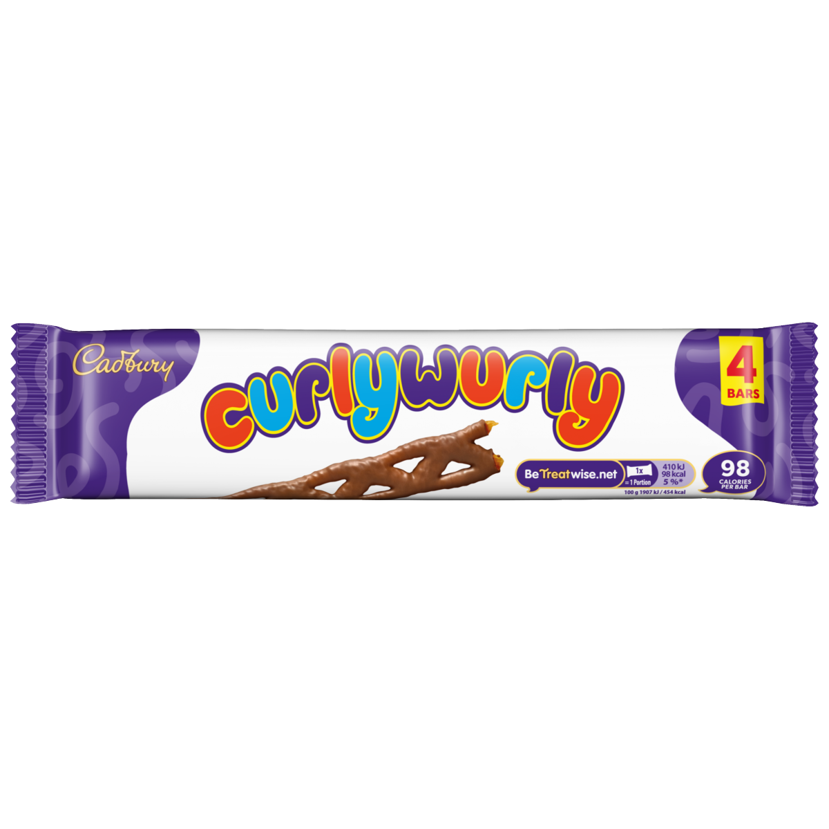 Cadbury Curly Wurly Chocolate Bar 4 Pack Multipack 86g (4 x 21.5g)