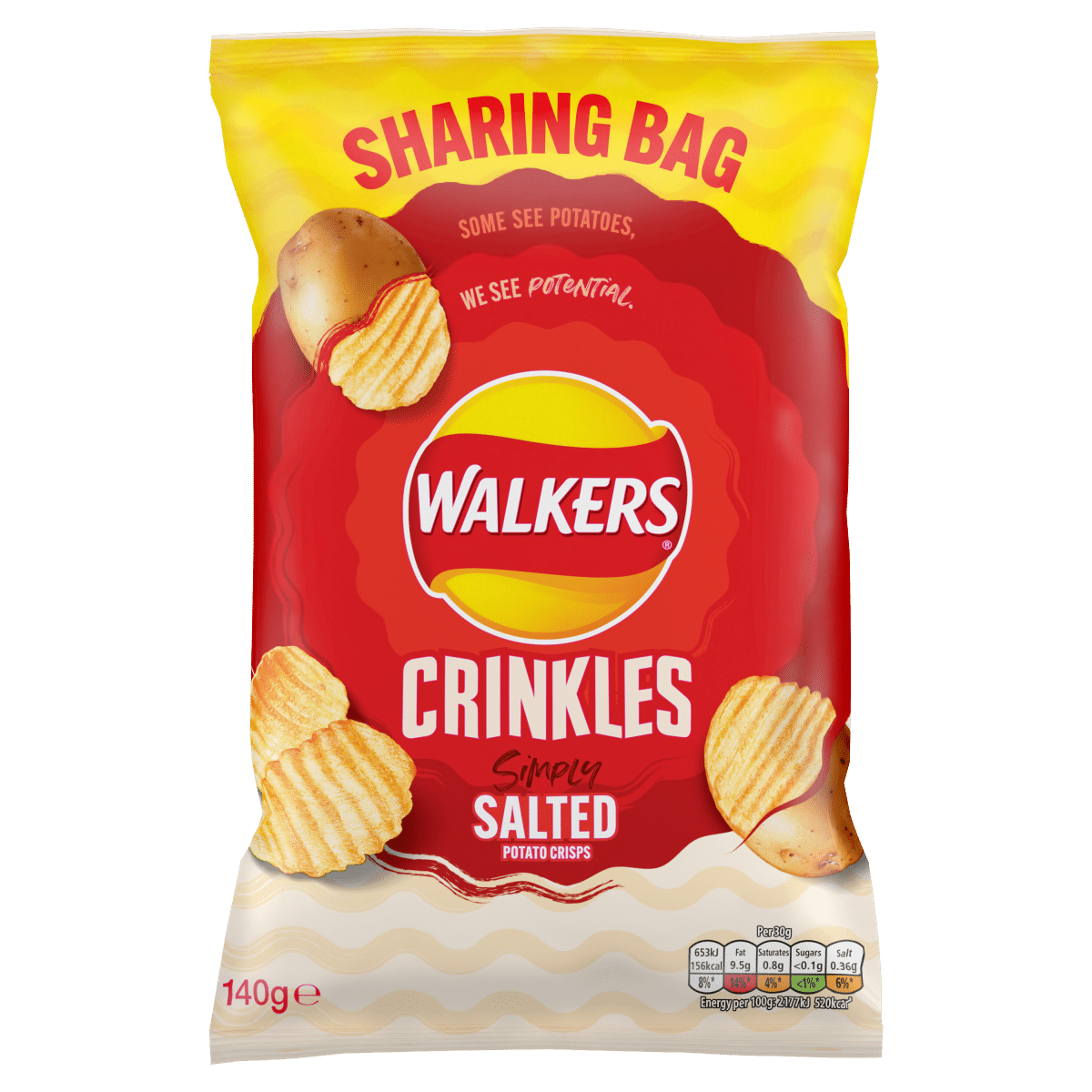 Walkers Crinkles Simply Salted Sharing Bag Crisps 140g