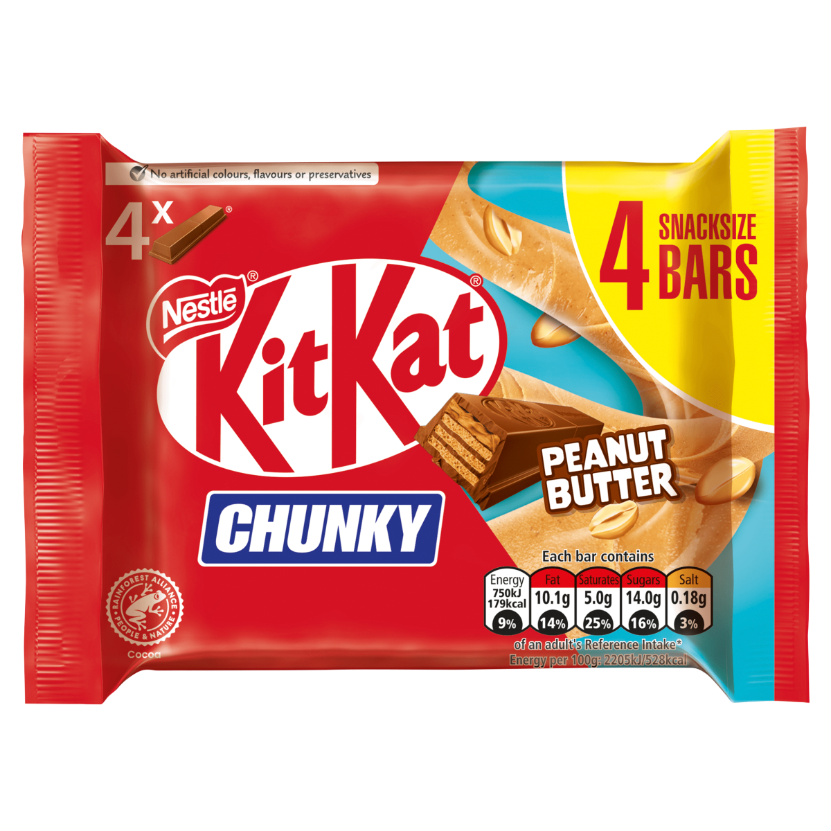 KitKat Chunky Peanut Butter Snacksize Bars 4 x 34g (136g)