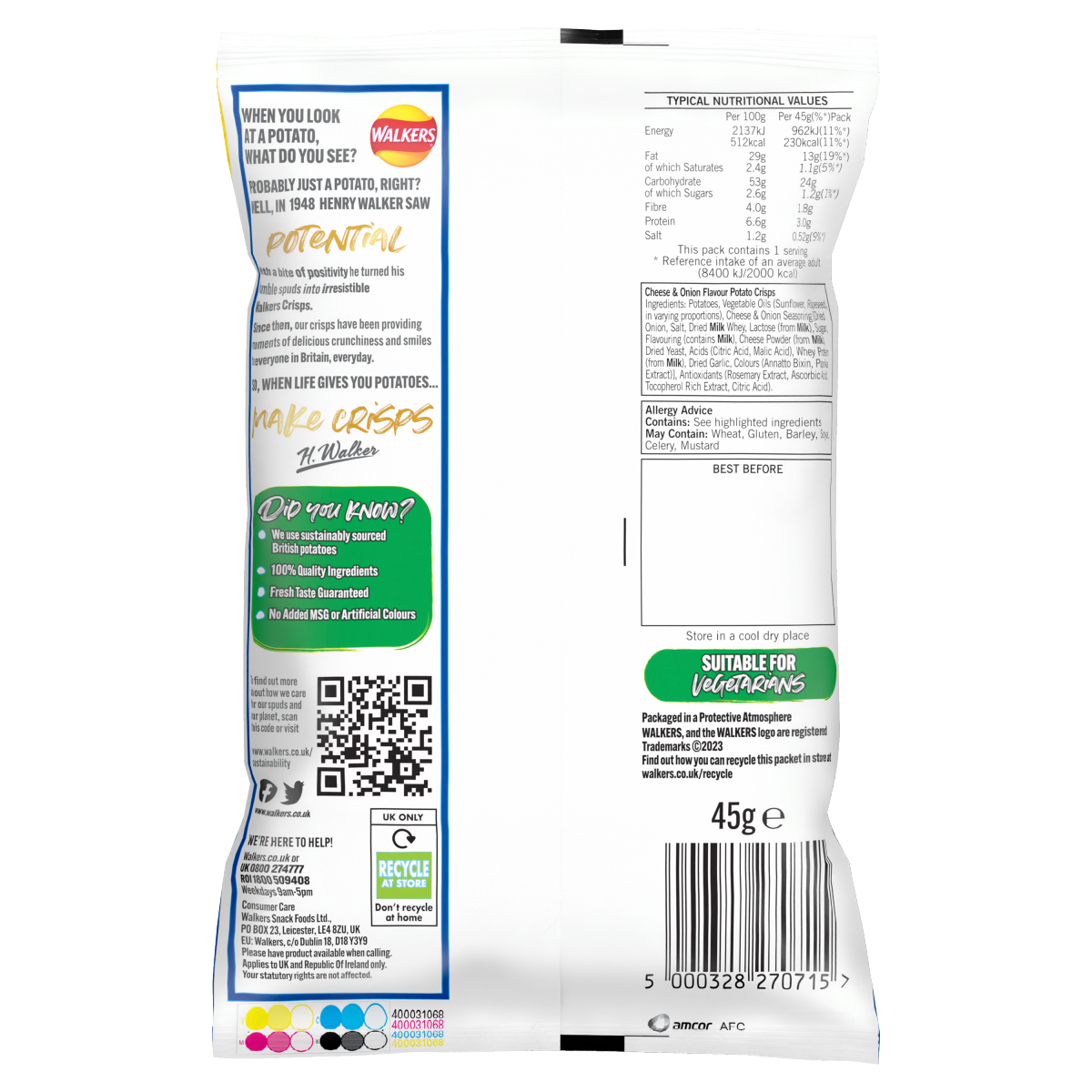 Walkers Cheese & Onion Crisps 45g