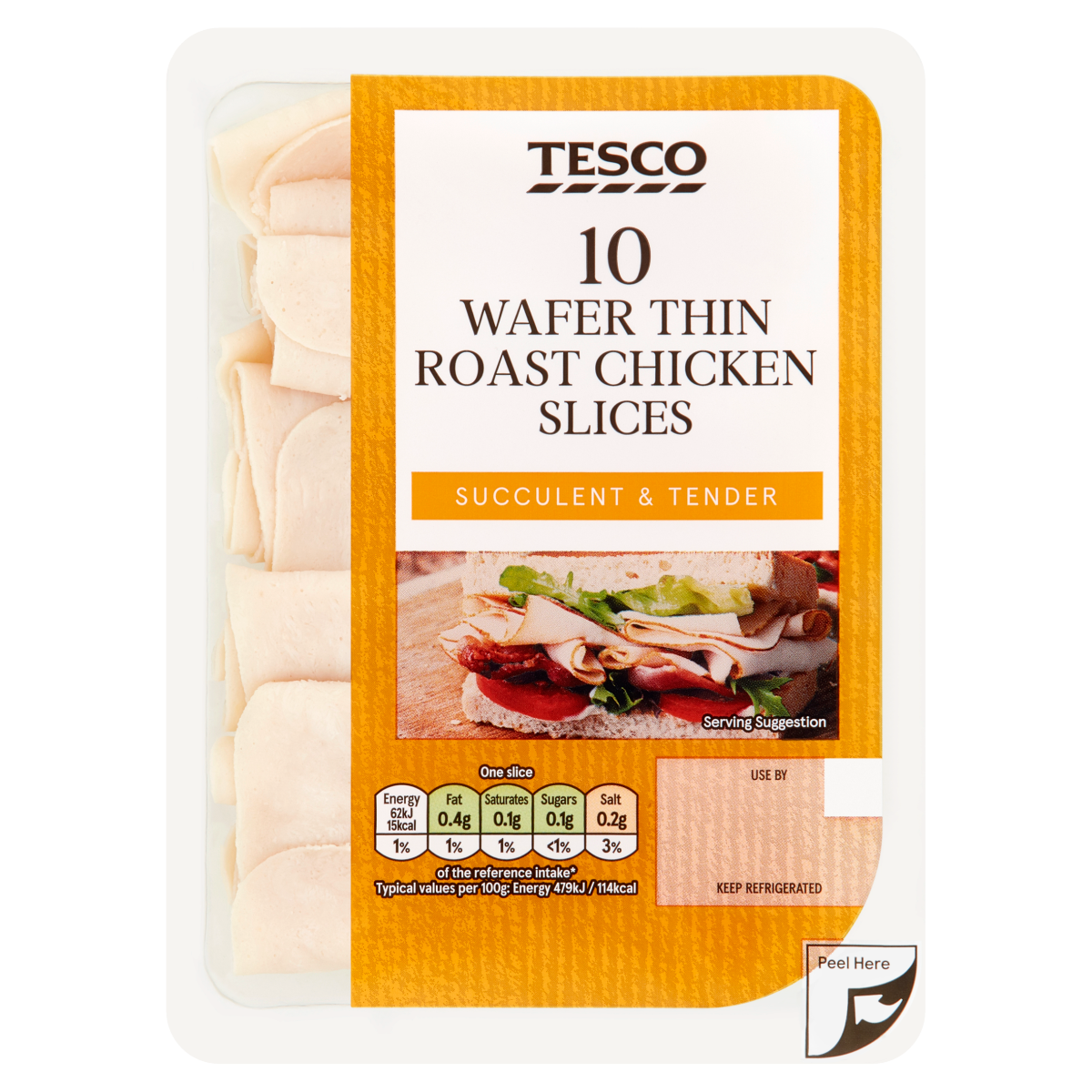 Tesco 10 Wafer Thin Roast Chicken Slices 125g