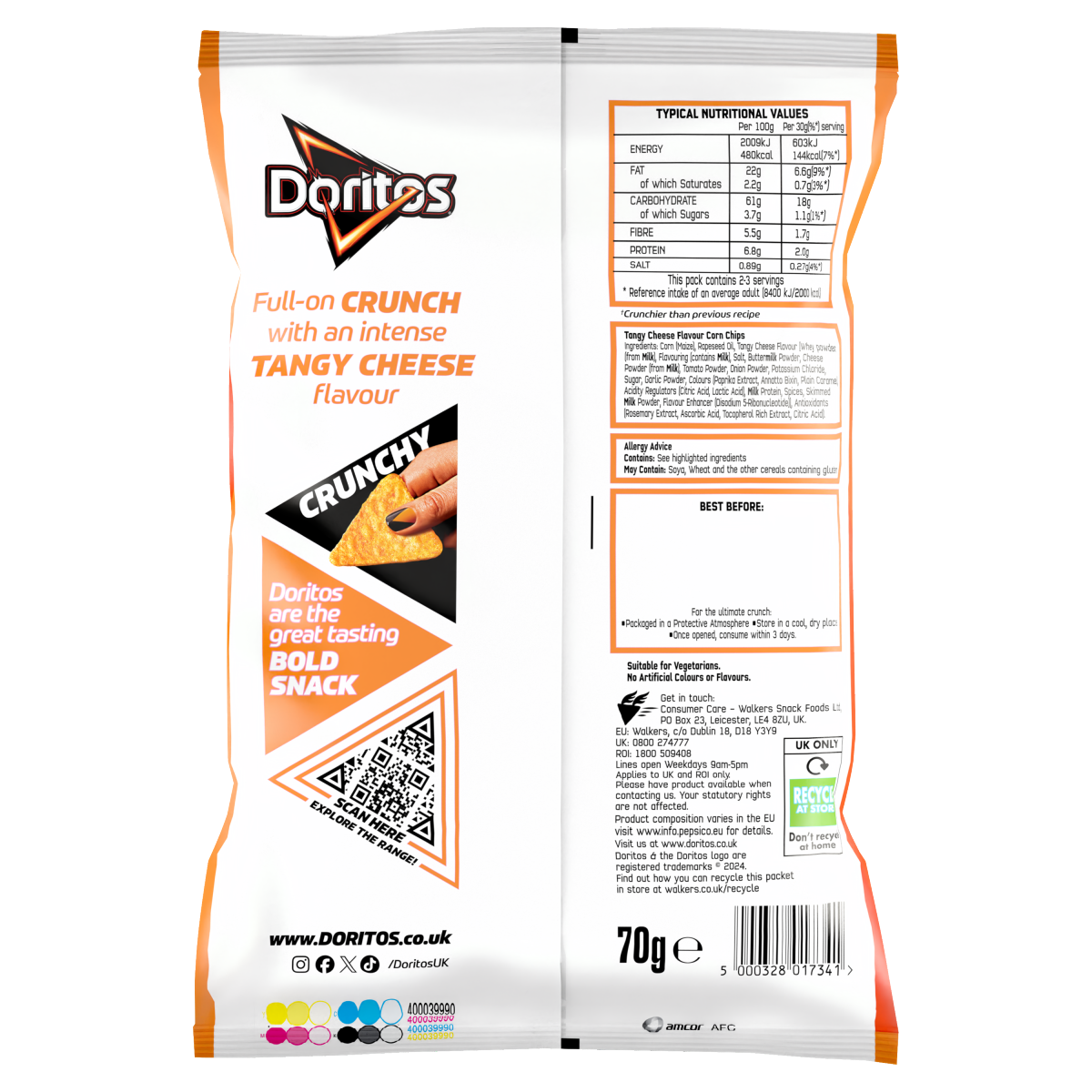 Doritos Tangy Cheese Tortilla Chips Sharing Bag Crisps 70g PMP £1.25 RRP