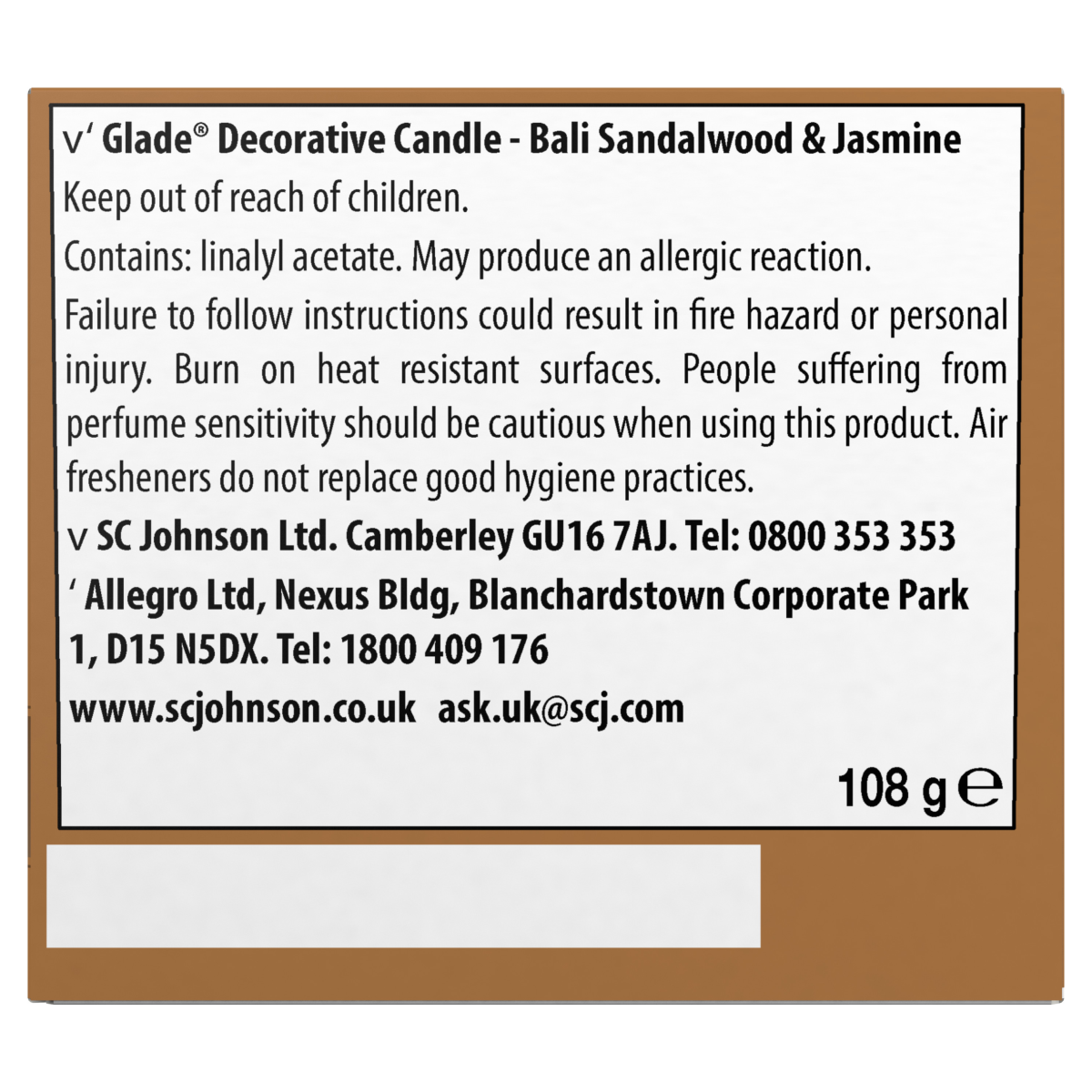 Glade Candle Bali Sandalwood & Jasmine 108g