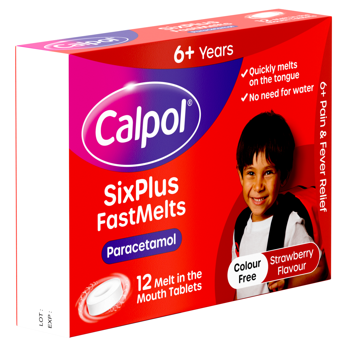 Calpol SixPlus Fast Melts Paracetamol Strawberry Flavour 6+ Years 12s